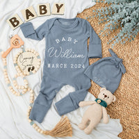 Personalized Baby Girl Coming Home Outfit Elegant Vintage Bodysuit Romper Hat Set March 2024 Newborn Gift Custom Name Announcement
