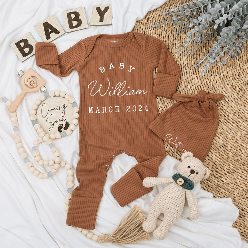 Personalized Baby Girl Coming Home Outfit Elegant Vintage Bodysuit Romper Hat Set March 2024 Newborn Gift Custom Name Announcement