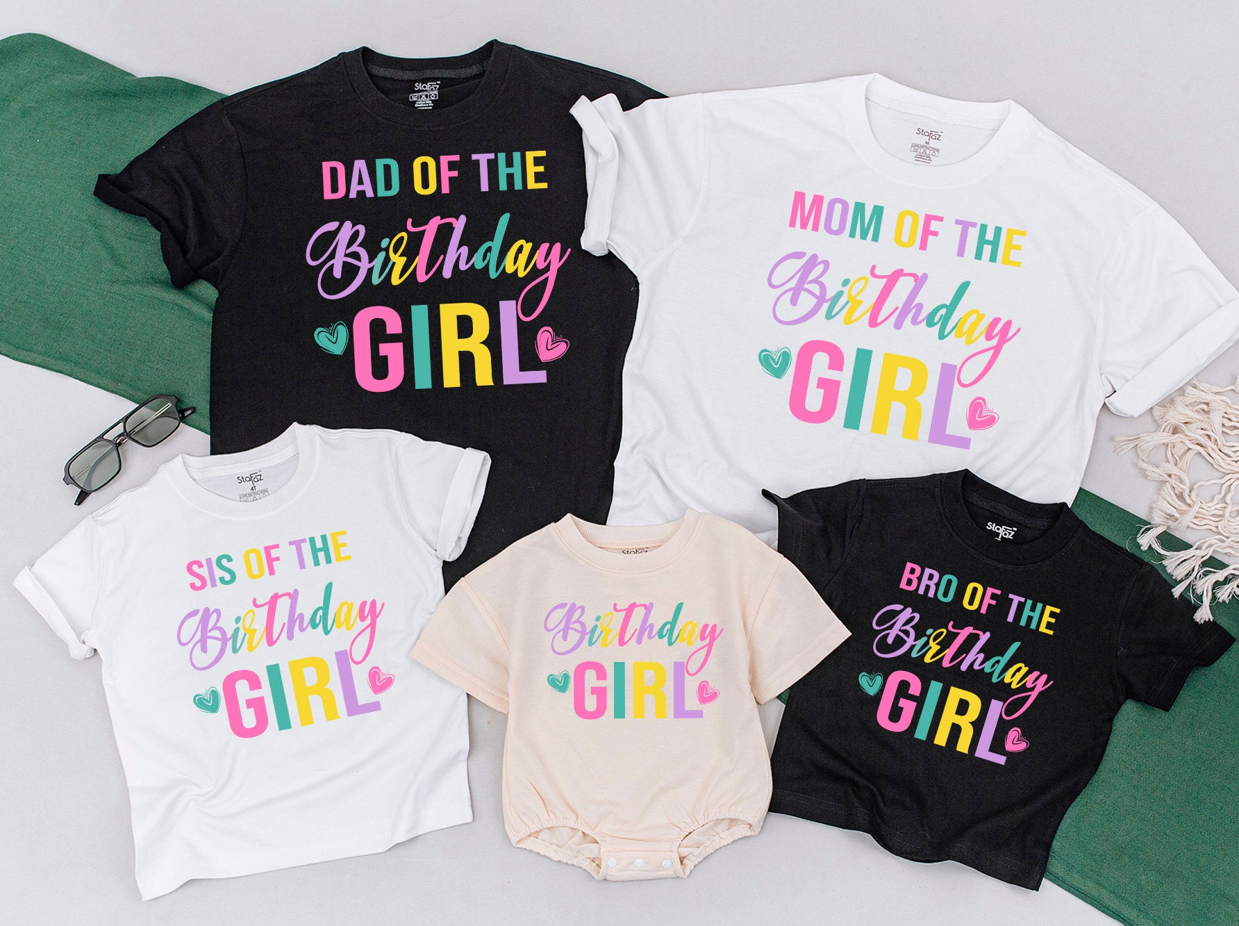 Birthday Girl Family Shirts with Colorful Design
