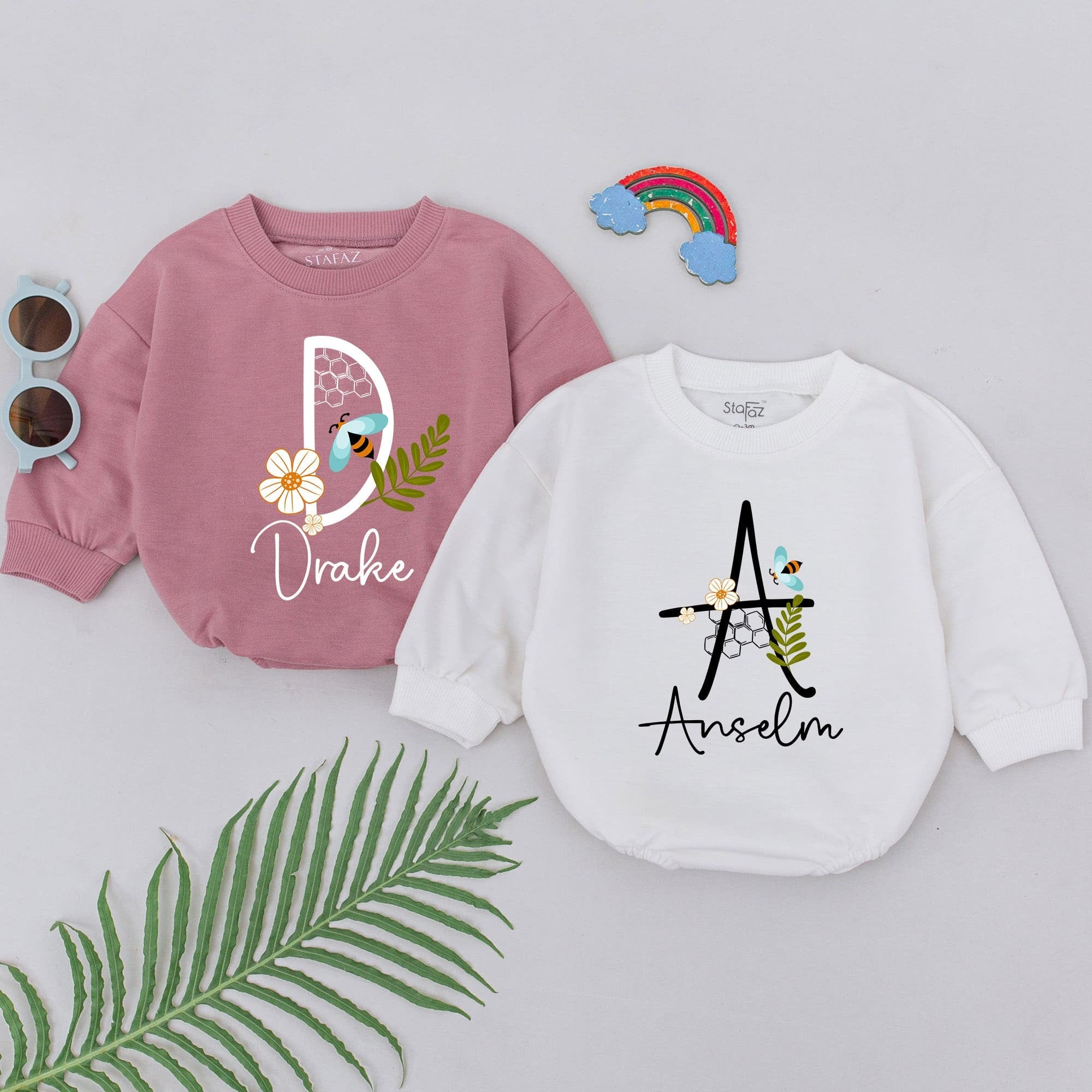 Custom Baby Romper with Whimsical D and A Design Soft Cotton Personalized Name Bodysuit Newborn Gift for Boys and Girls Playful Colors