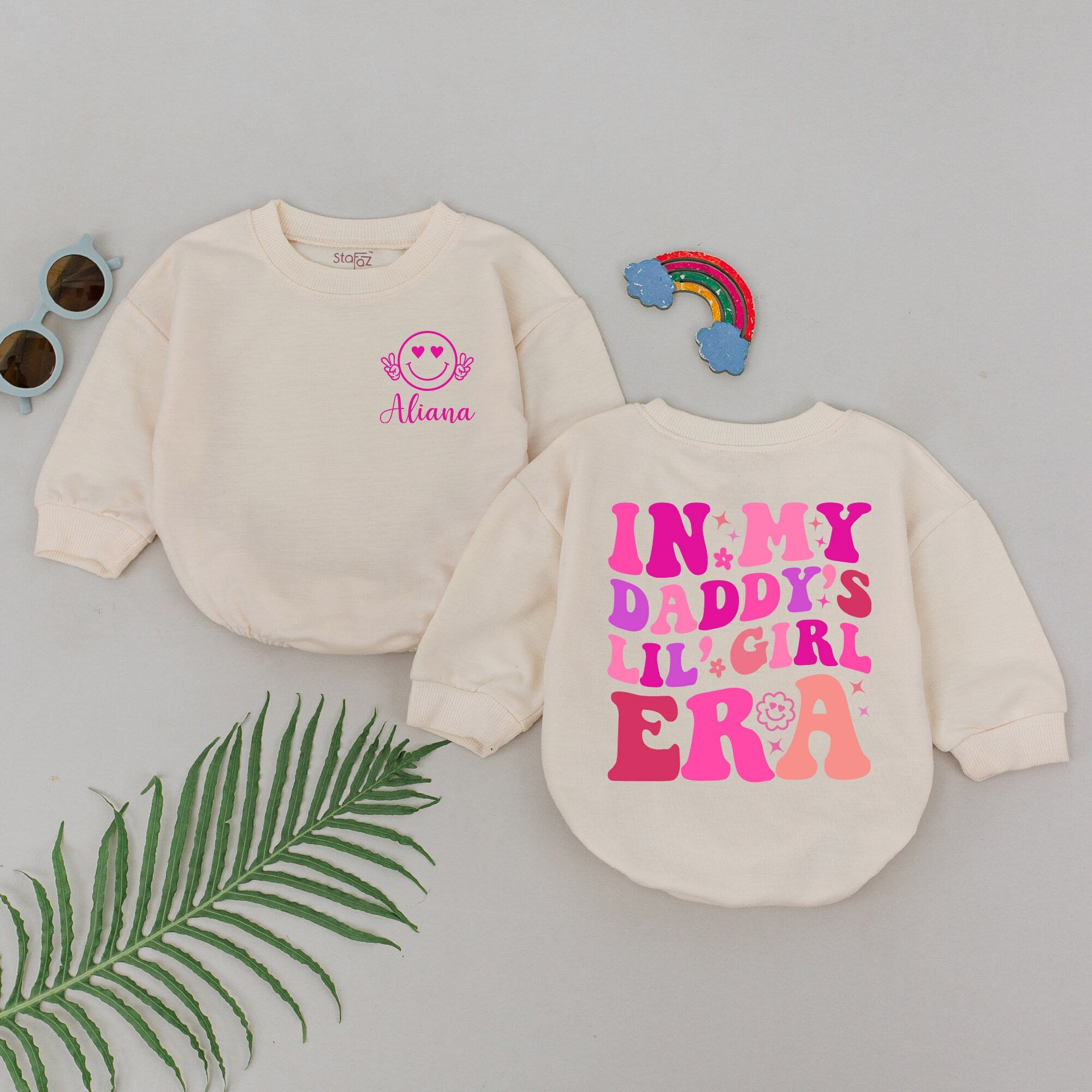 Personalized In My Daddy's Lil' Girl Era Romper with Pink Smiley Face Custom Name Baby Shower Gift First Father's Day Outfit