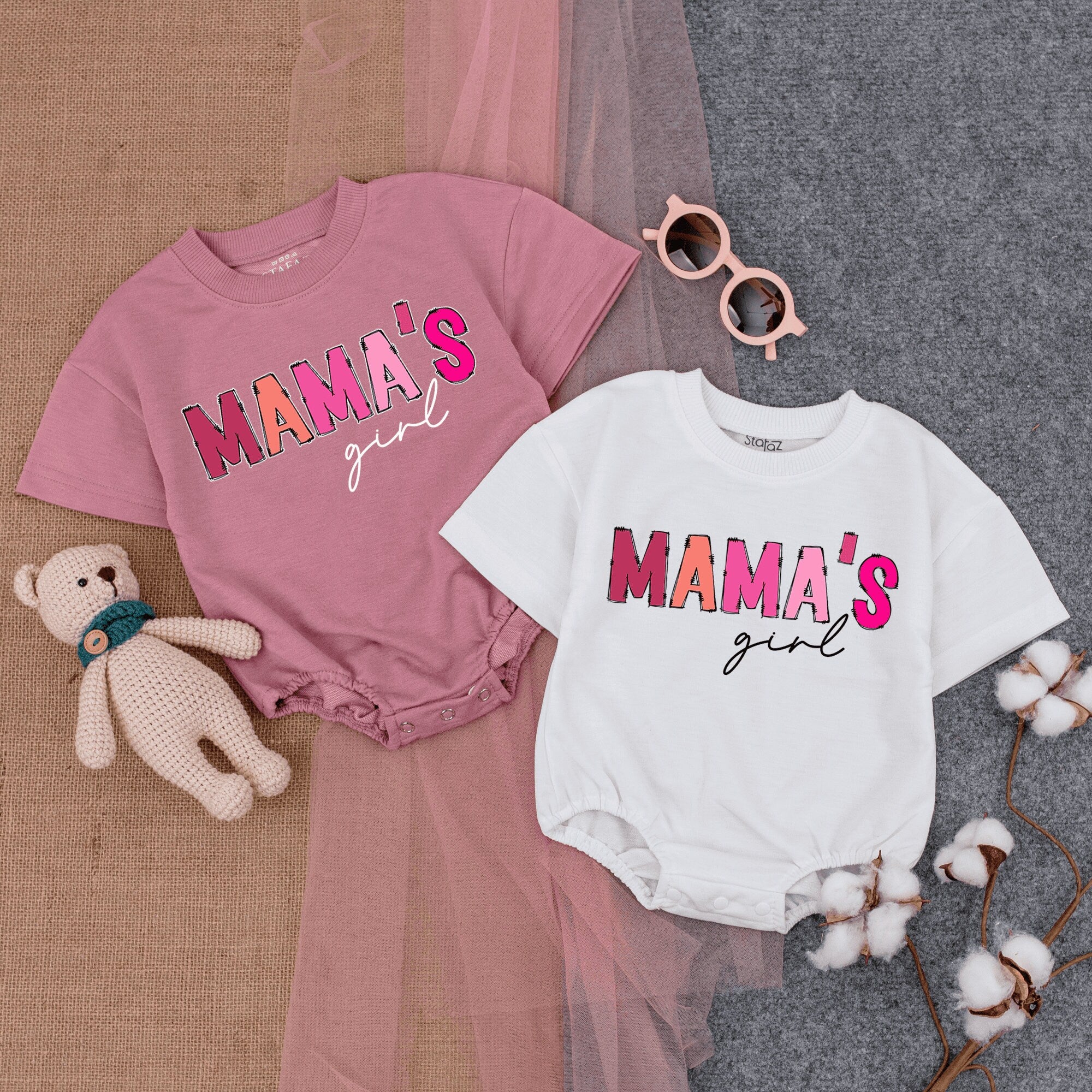 Mama's Girl Pink Bubble Romper with Script Design