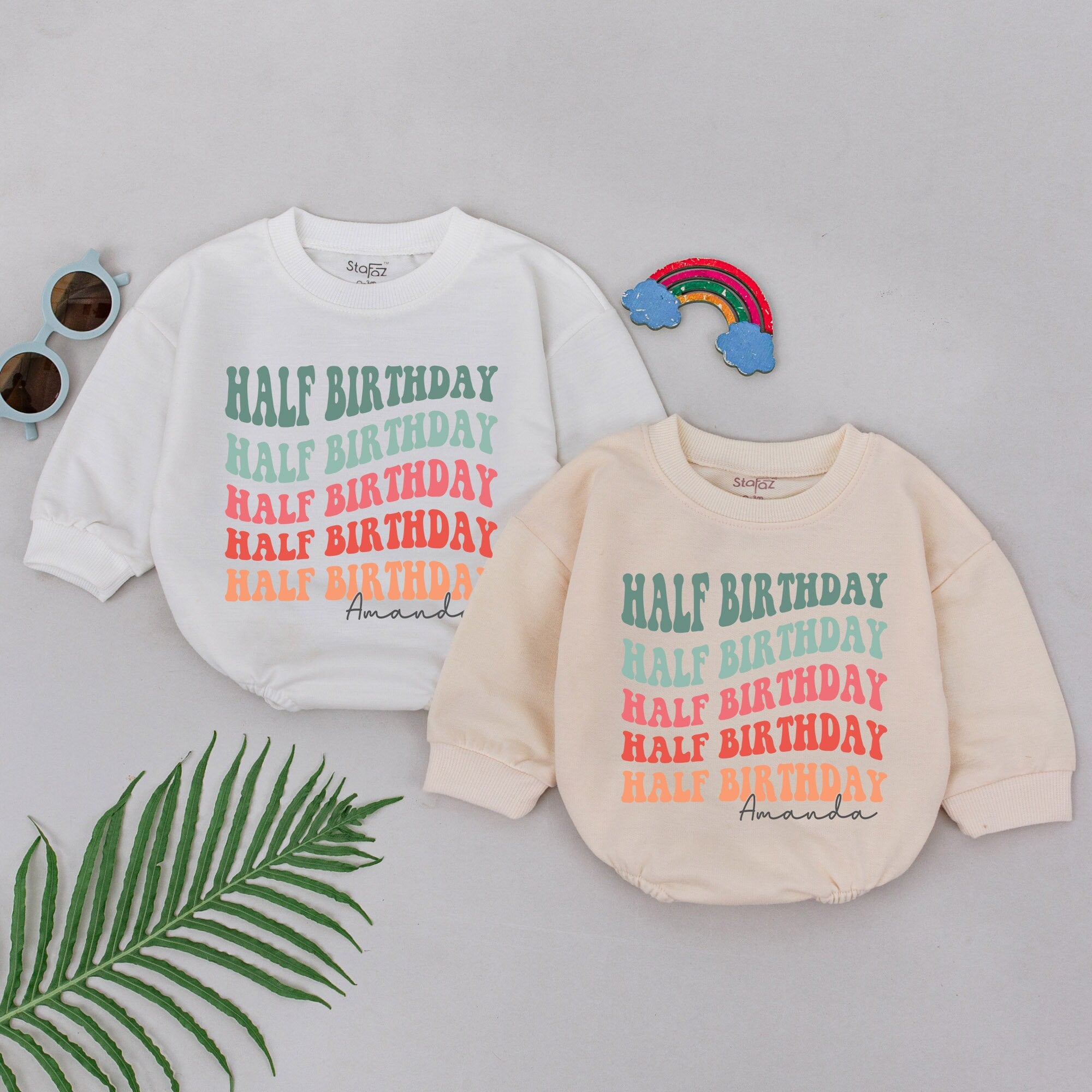 Personalized Half Birthday Romper with Colorful Words Baby Party Outfit Soft Cotton Newborn Girl Boy Gift Custom Name Design