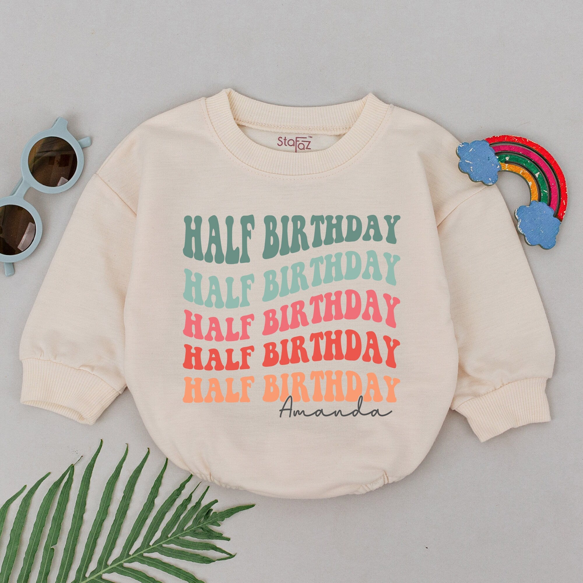 Personalized Half Birthday Romper with Colorful Words Baby Party Outfit Soft Cotton Newborn Girl Boy Gift Custom Name Design