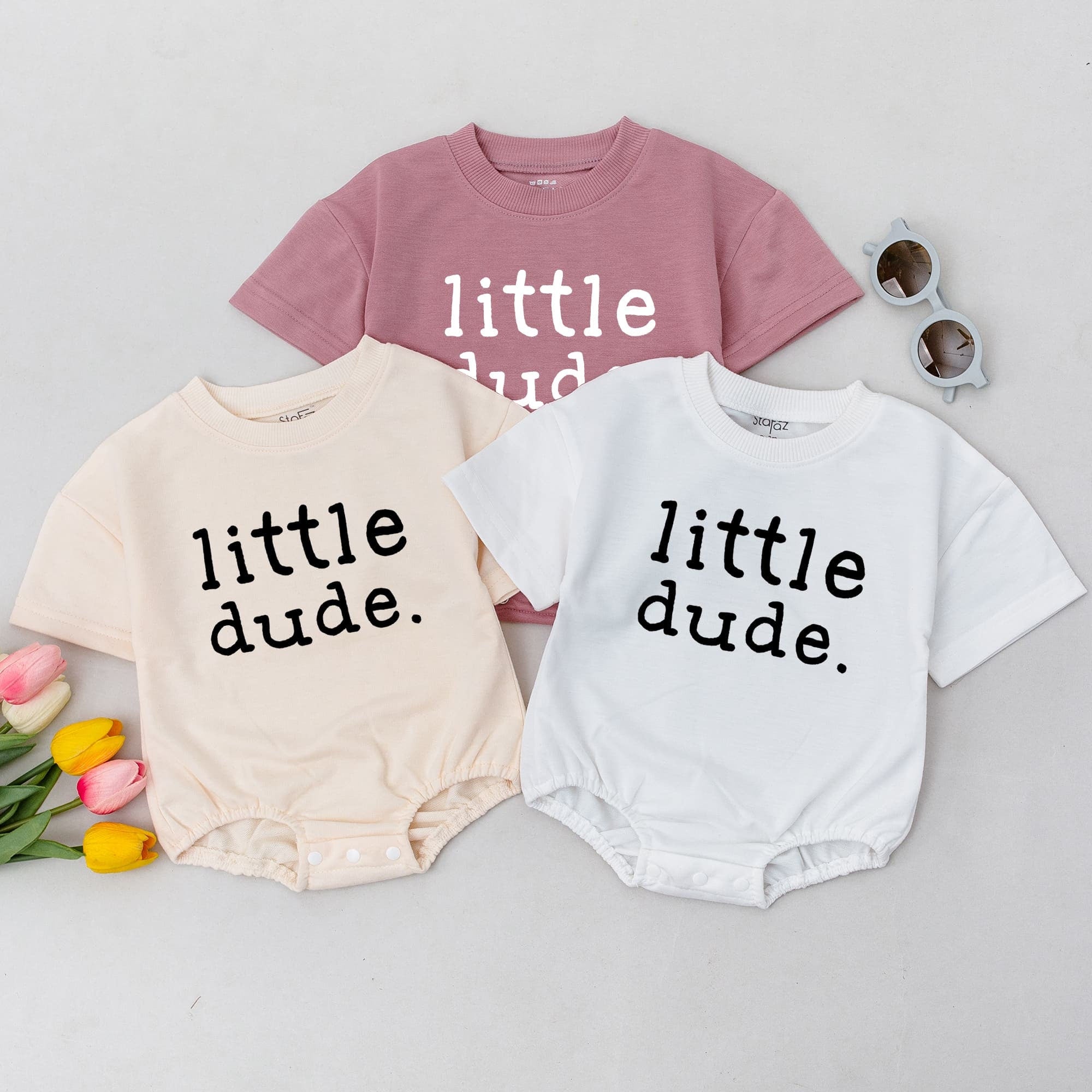 Little Dude Baby Romper Cute Newborn Outfit Soft Cotton Boy Clothes Perfect Baby Shower Gift Minimalist Design Gender Reveal Present