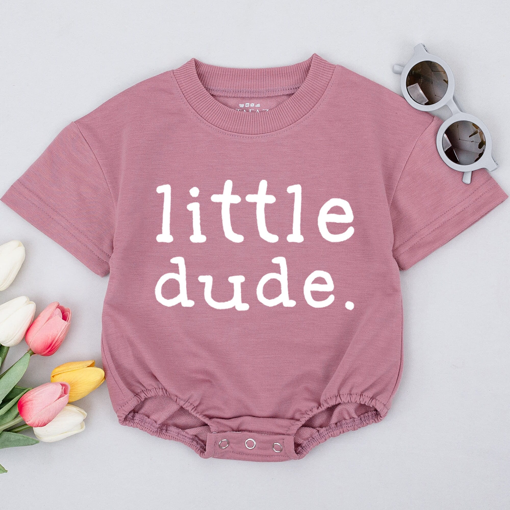 Little Dude Baby Romper Cute Newborn Outfit Soft Cotton Boy Clothes Perfect Baby Shower Gift Minimalist Design Gender Reveal Present