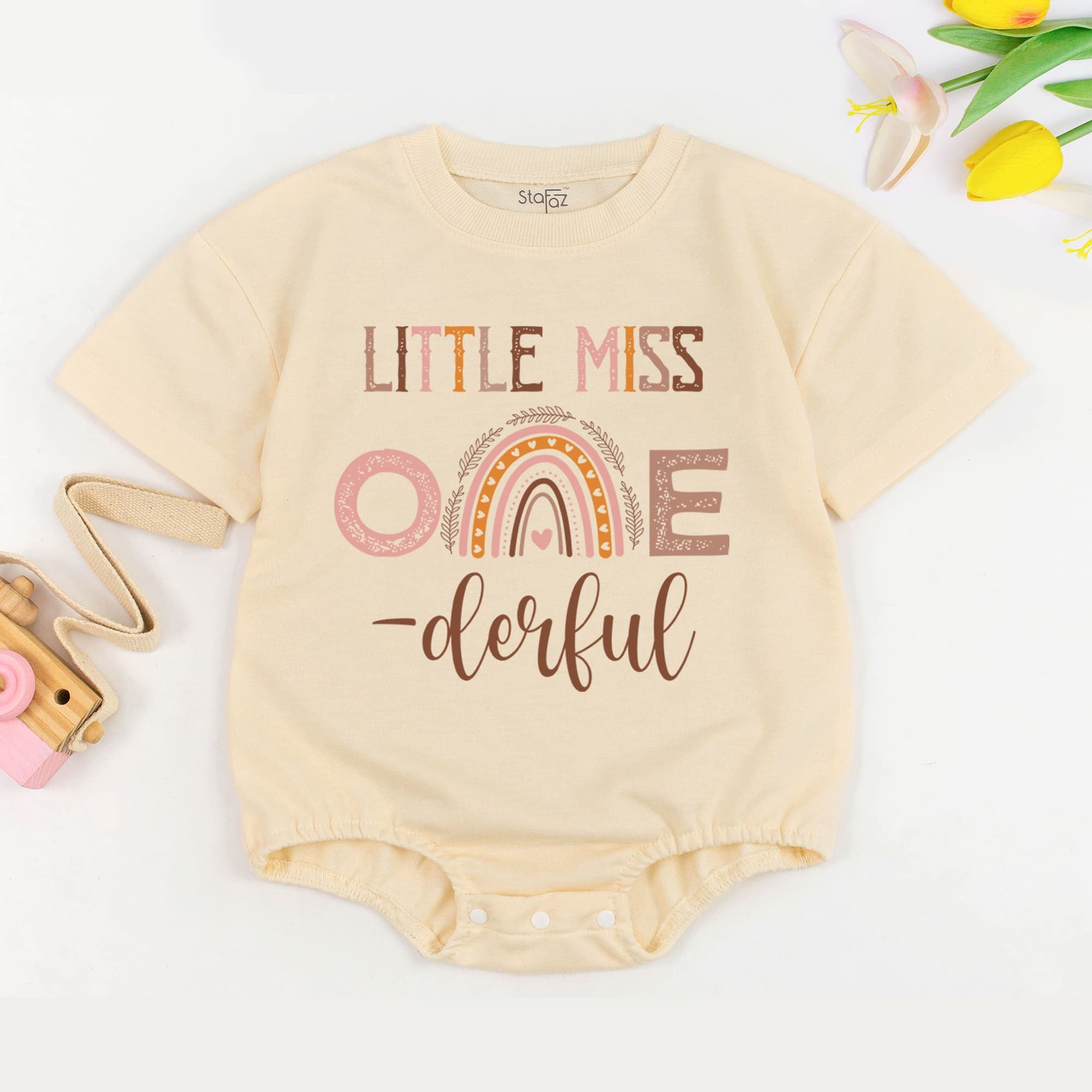 Miss One-derful First Birthday Girl Outfit Pastel Rainbow Romper Boho Cake Smash Niece Gift Soft Cotton Playful Design 1st Celebration