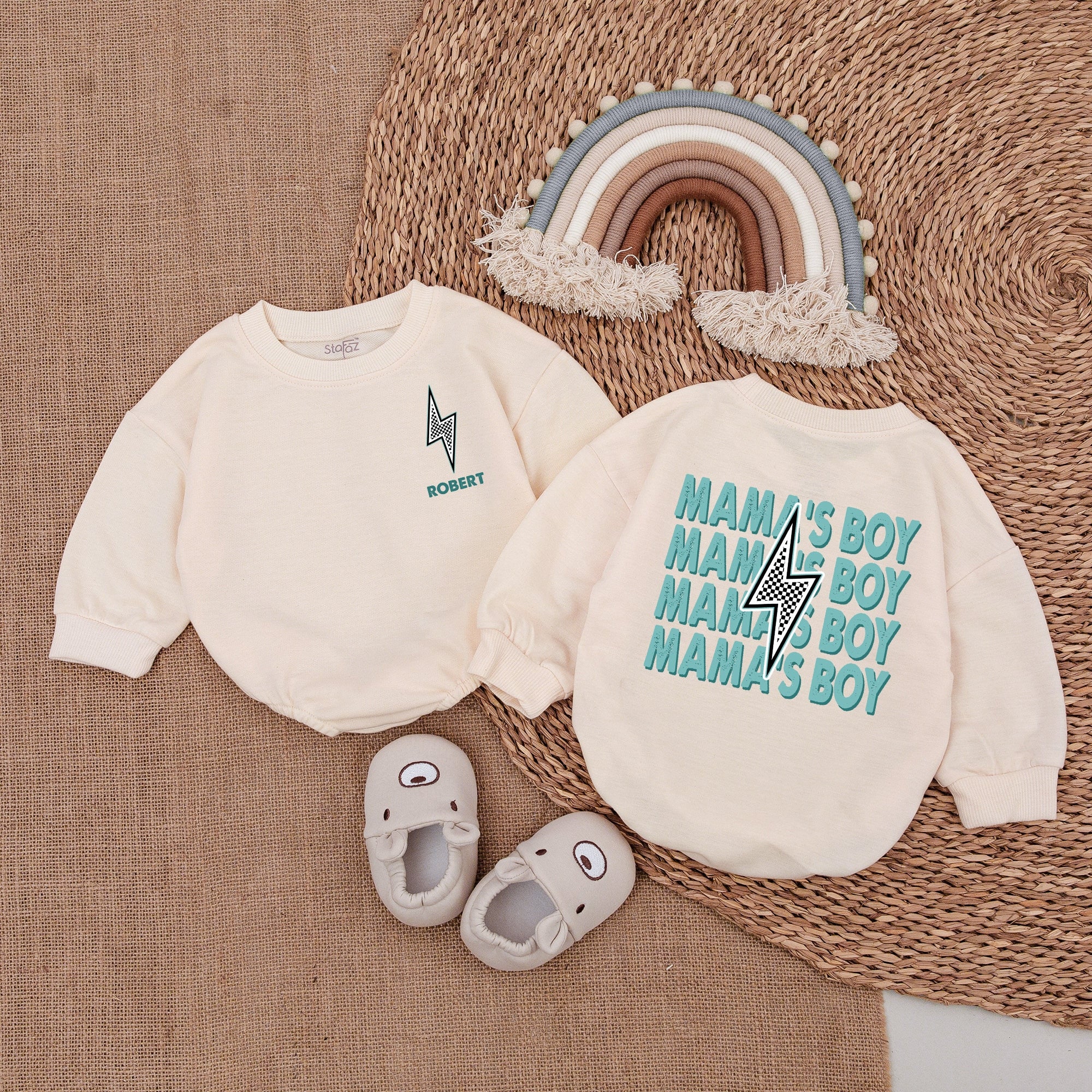 My Mama's Boy Era Romper Baby Bodysuit Lightning Bolt Design Gift Outfit Soft Cotton Birthday Comfortable Teal Modern Graphic Style