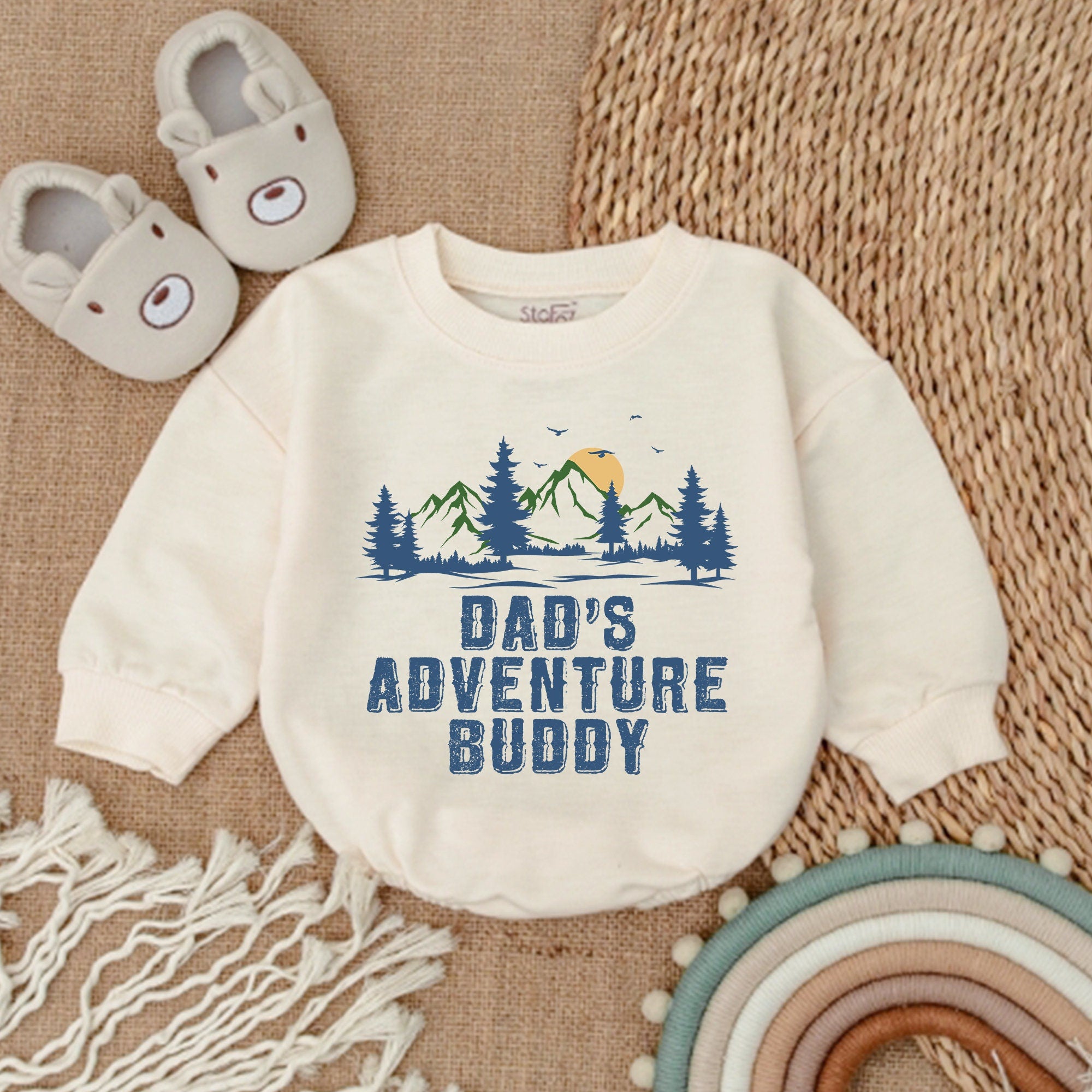 Dad's Adventure Buddy Romper with Mountain Sunset Design Baby Outfit Comfortable Cotton Gift for Little Explorer Boy Girl