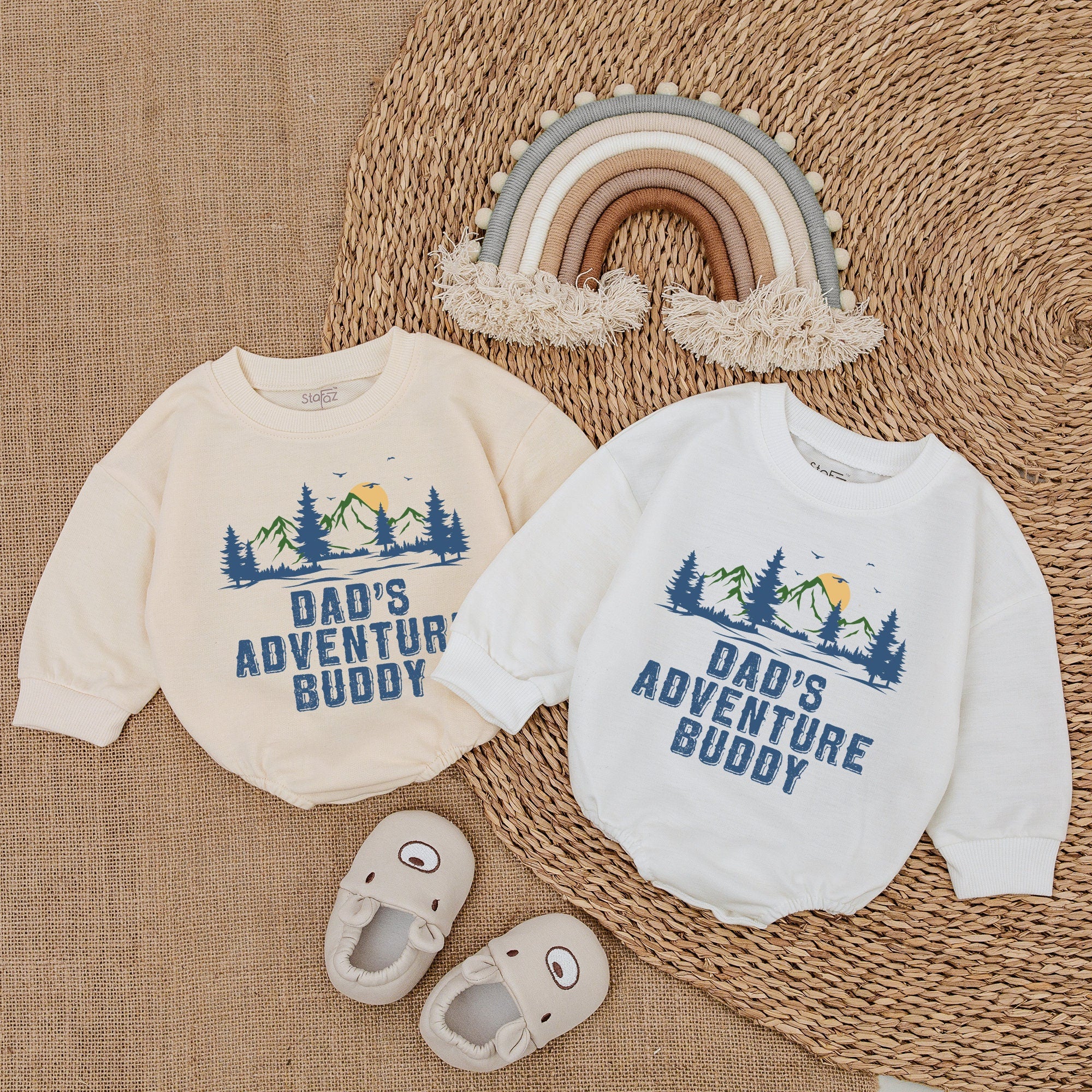 Dad's Adventure Buddy Romper with Mountain Sunset Design Baby Outfit Comfortable Cotton Gift for Little Explorer Boy Girl