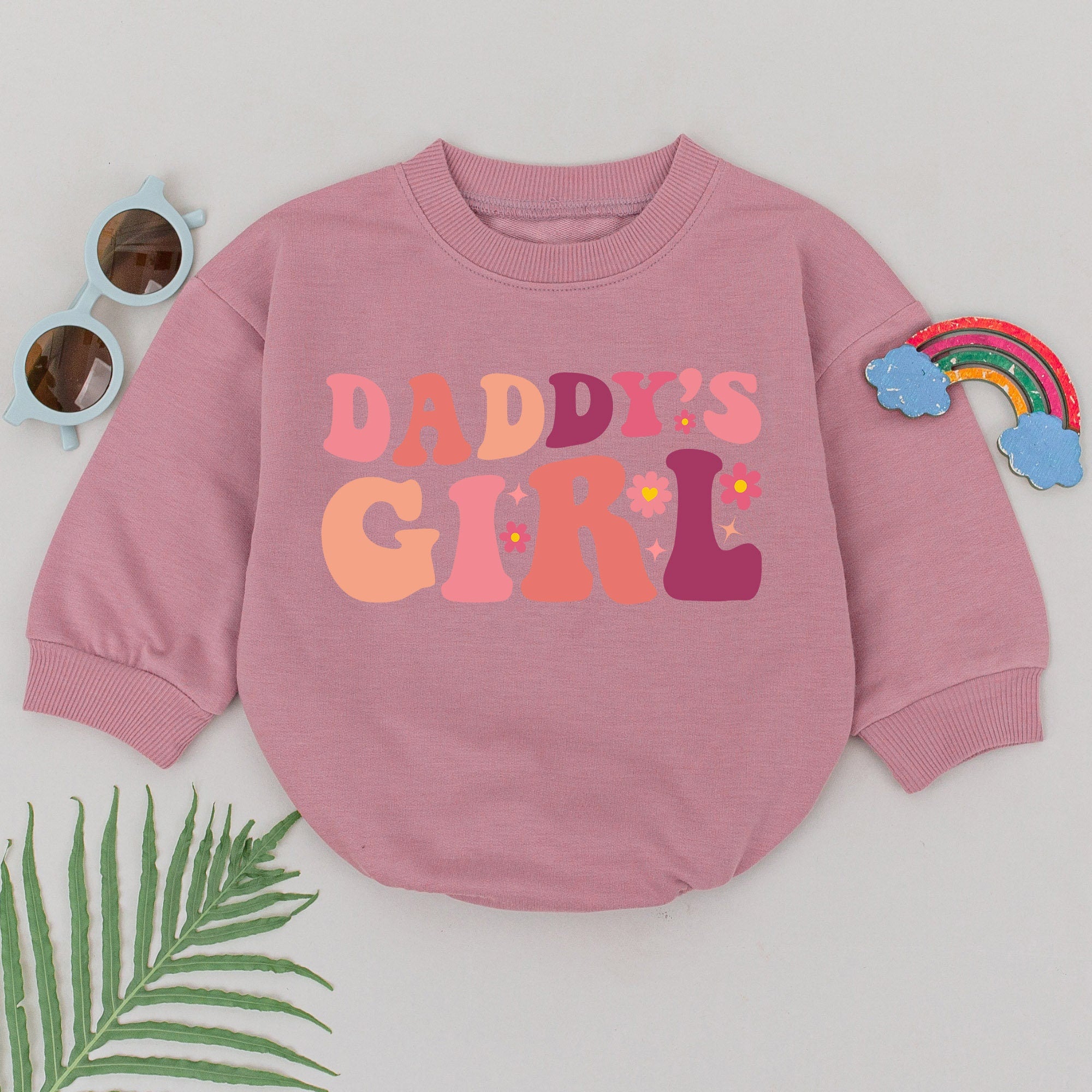 Daddy's Girl Romper Playful Retro Design with Flowers Pink Orange Purple Baby Outfit Gift for Newborn Toddler Girls Father's Day