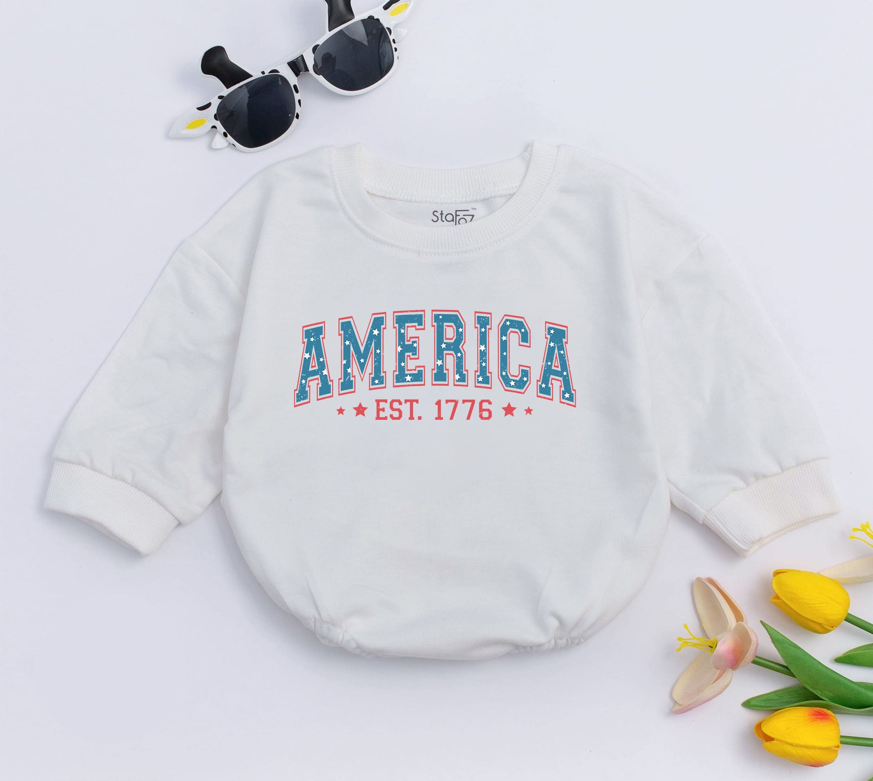 America 1776 Baby Romper Patriotic Bodysuit Infant July 4th Outfit Red White Blue Stars USA Celebration Cotton Soft Comfortable