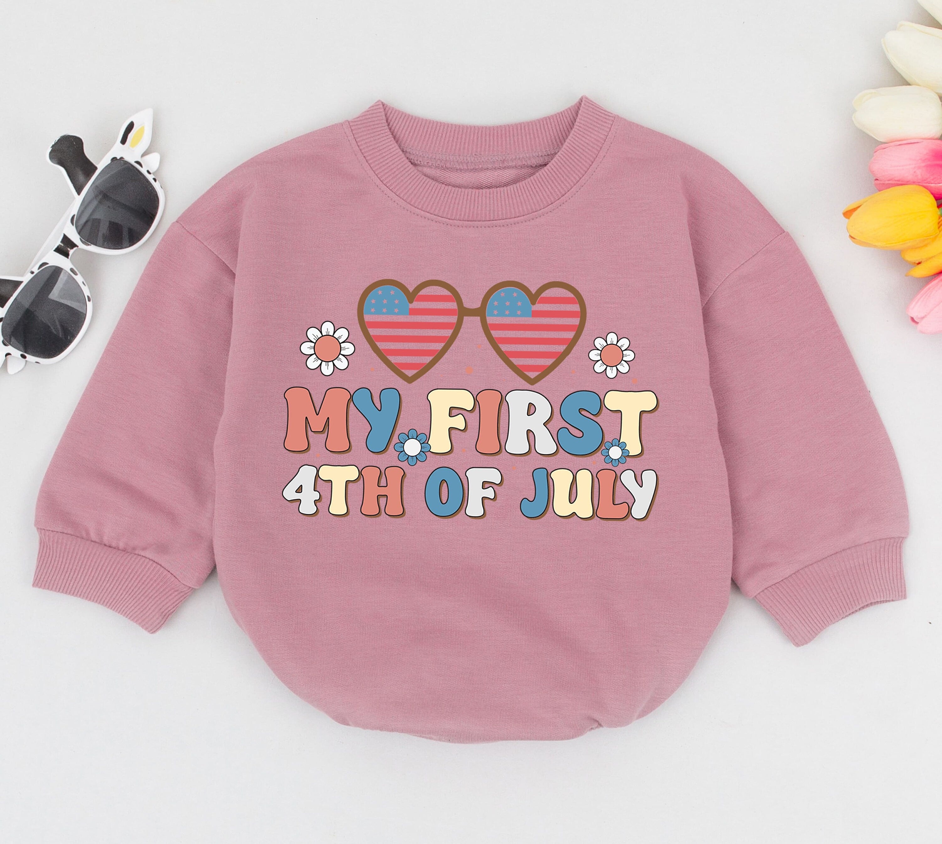 My First 4th of July Baby Romper with Patriotic Hearts