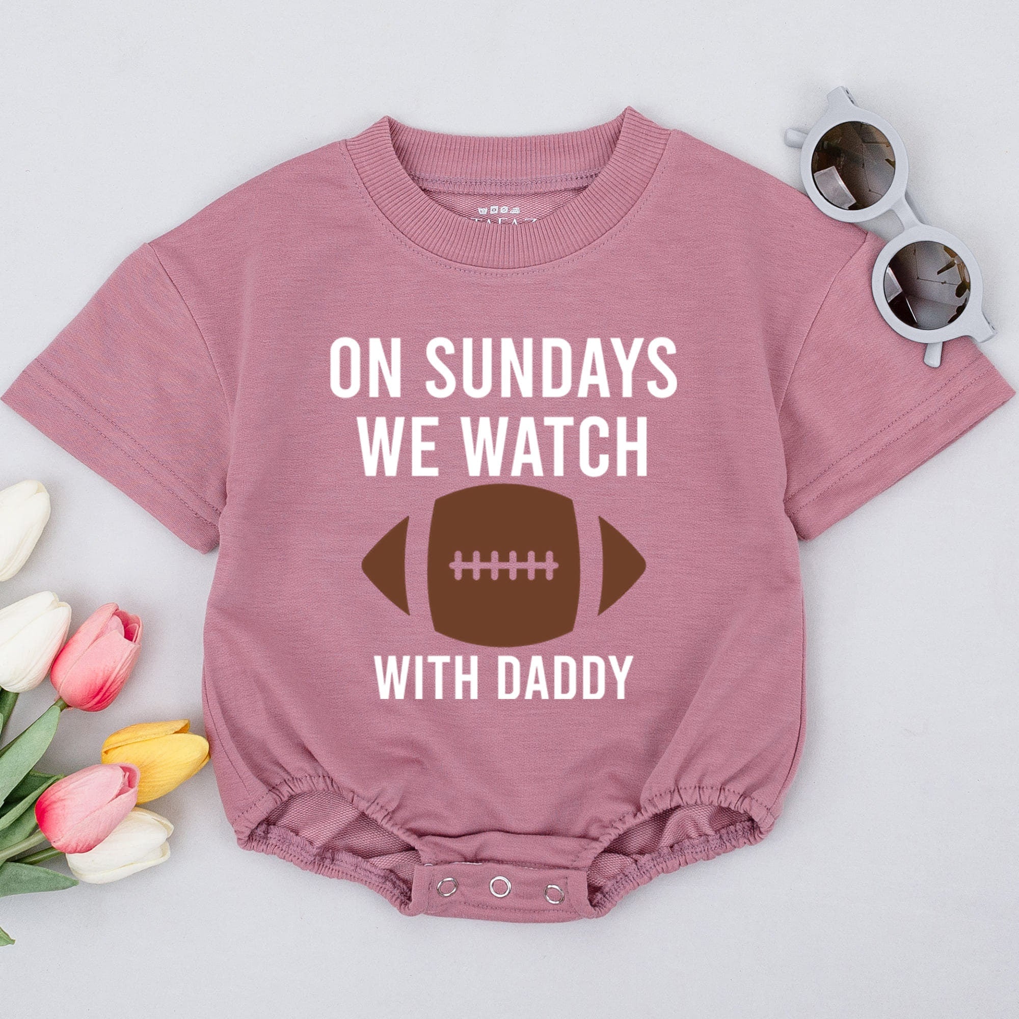 On Sundays We Watch with Daddy Football Baby Romper Cozy Fall Outfit Casual Soft Cotton Playful Design Infant Girl Game Day