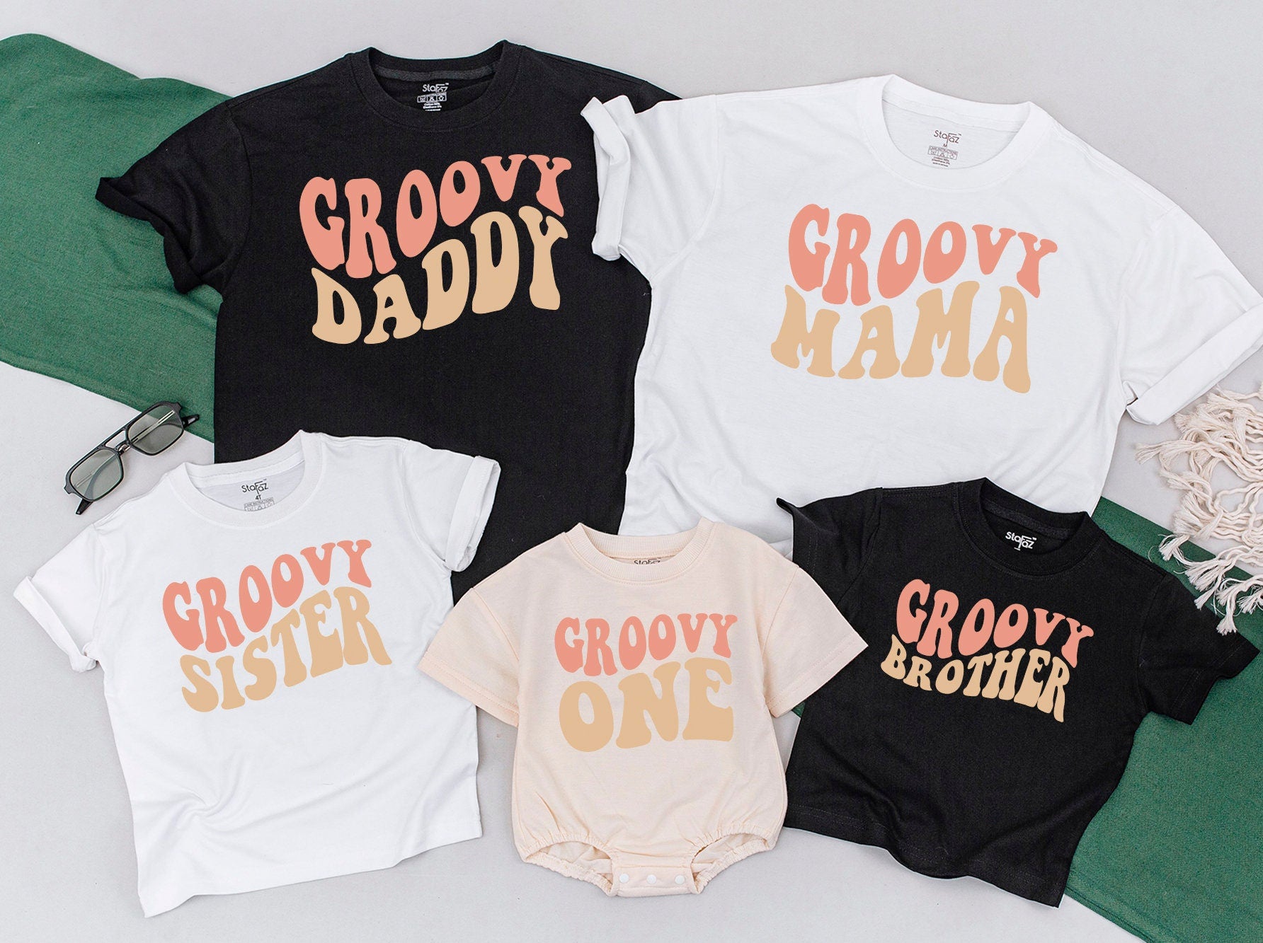Groovy Family Matching Shirts Retro 70s Design Personalized Birthday Outfit for Baby Mama Dad Cotton Soft Family Celebration Tee