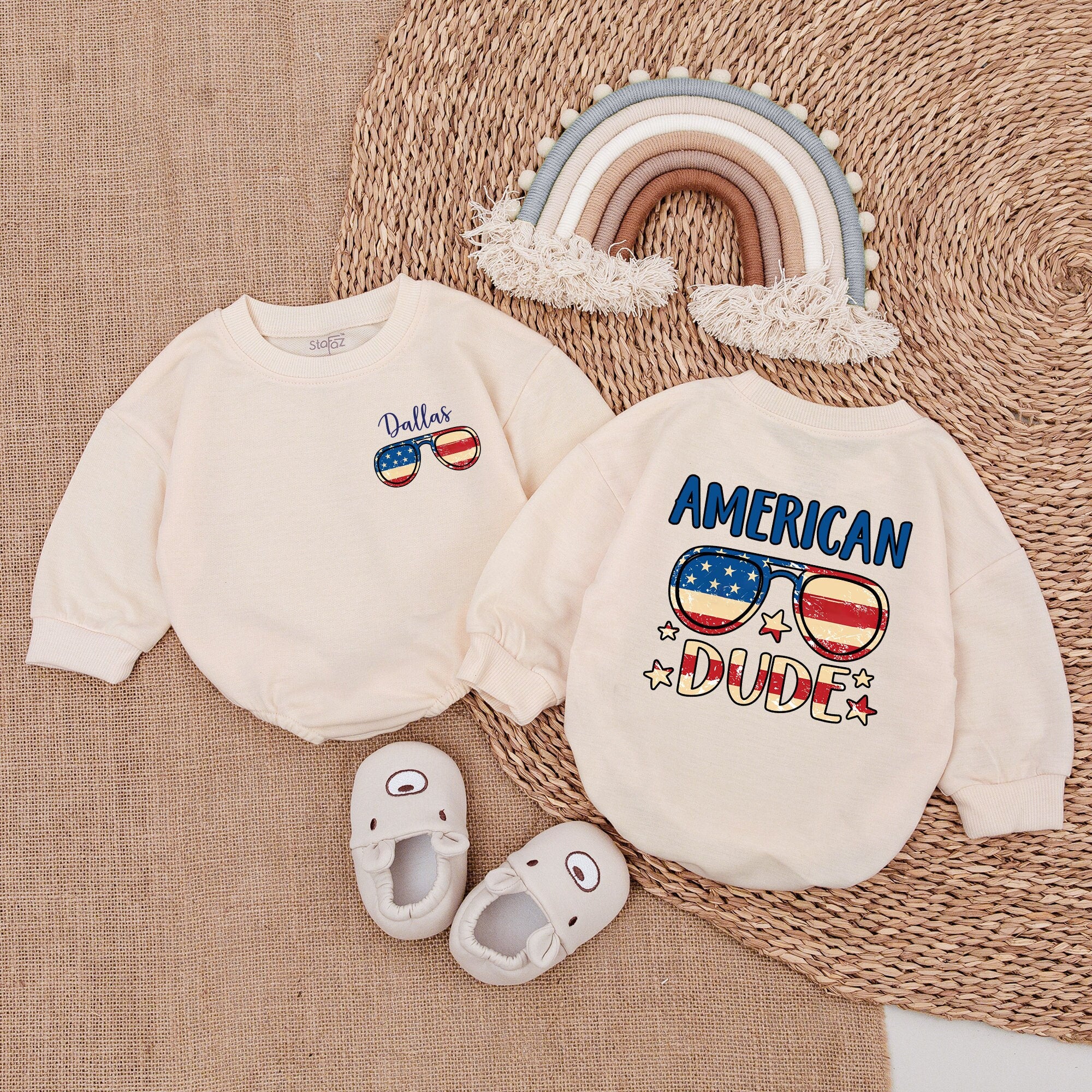 American Dude Retro Romper Patriotic Baby Outfit Red White Blue Sunglasses Design Soft Cotton 4th of July Newborn Toddler Clothes