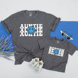 Personalized Auntie and Nephew Shirt with Retro Smiley Face Custom Names Vintage Boho Neutral Tee Gift for Aunt and Child Holiday Outfit