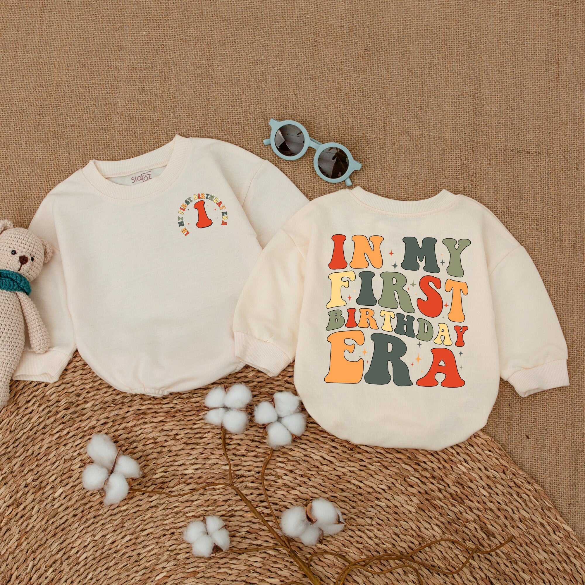 In My First Birthday Era Baby Romper Colorful Fun Outfit for Parties Smash Cake Newborn Bubble Romper Gift Soft Comfortable Cotton