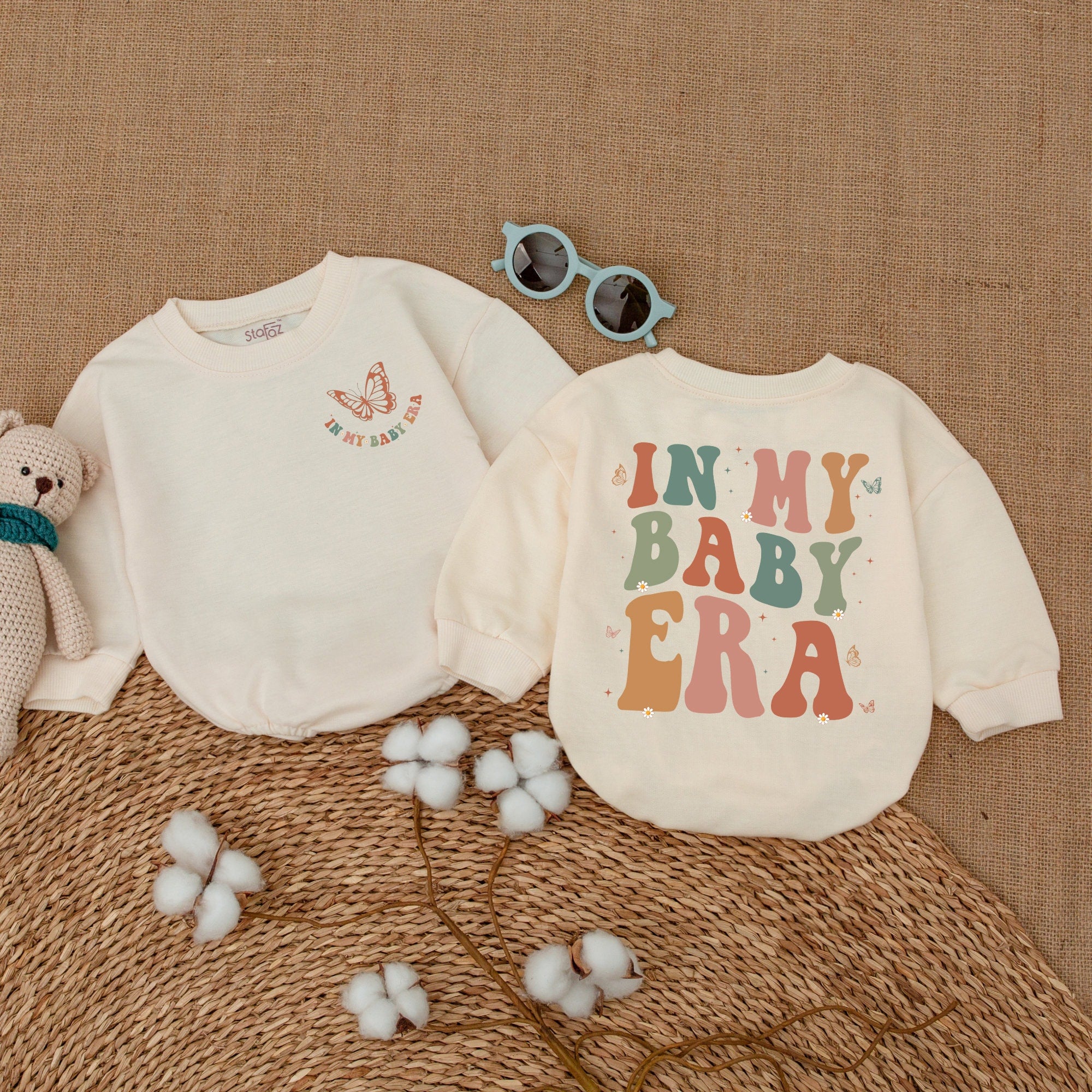 Retro Wavy Baby Romper: Unique 70s-Inspired Baby Girl Outfit
