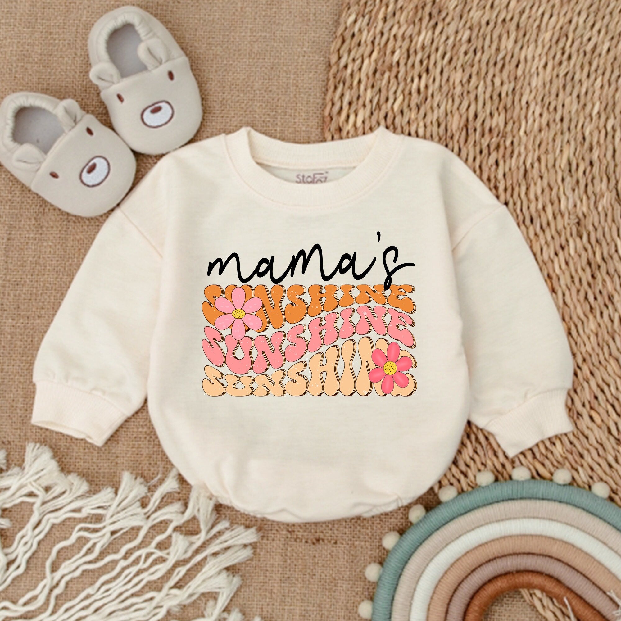Mama's Sunshine Romper Baby Girl Outfit Retro Floral Design Soft Cotton Gift for Mother's Day Birthday Celebration