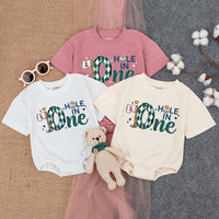 Hole in One Baby Romper with Argyle Golf Print, Personalized First Birthday Outfit, Soft Cotton Short-Sleeve Bodysuit for Baby Boys