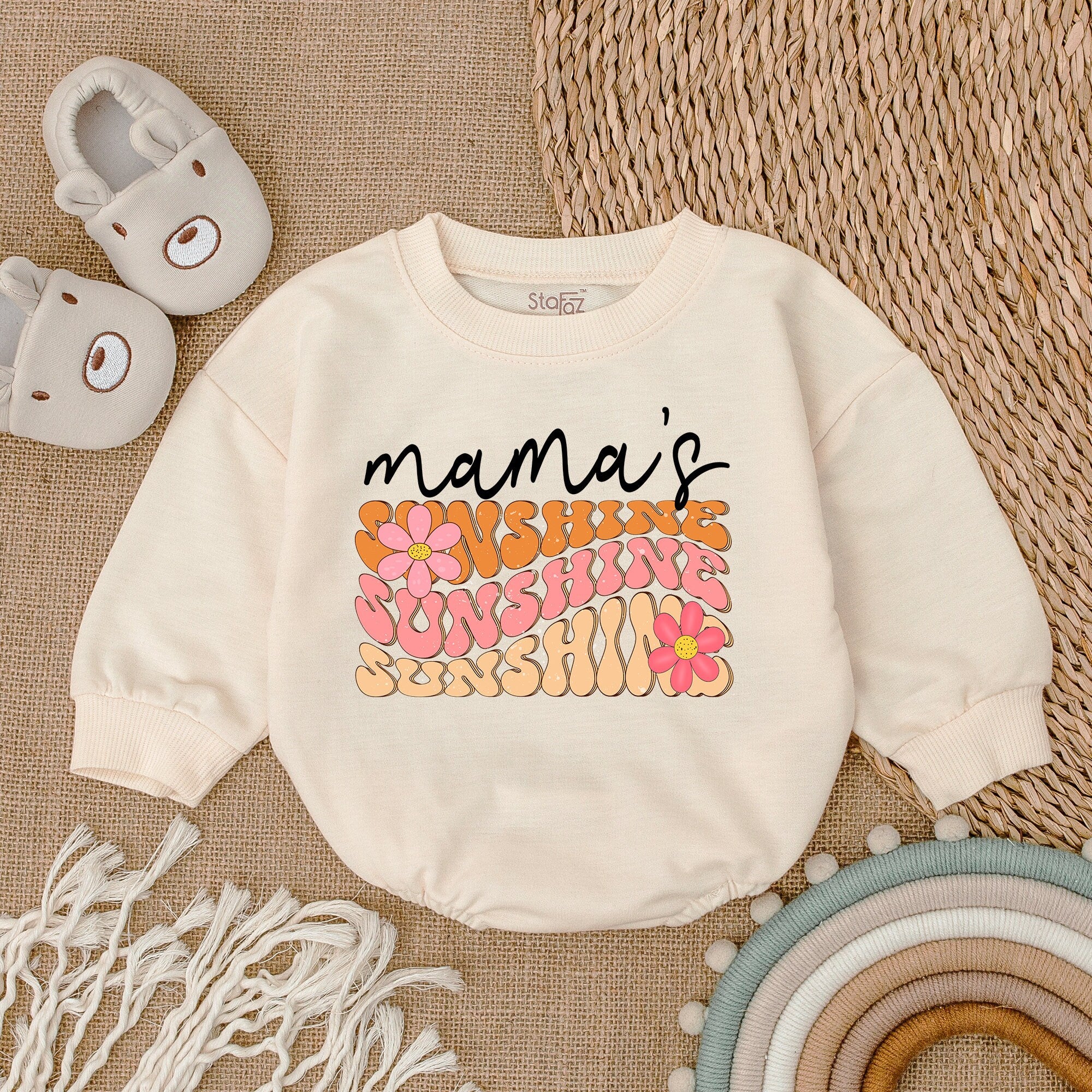 Mama's Sunshine Romper Baby Girl Outfit Retro Floral Design Soft Cotton Gift for Mother's Day Birthday Celebration