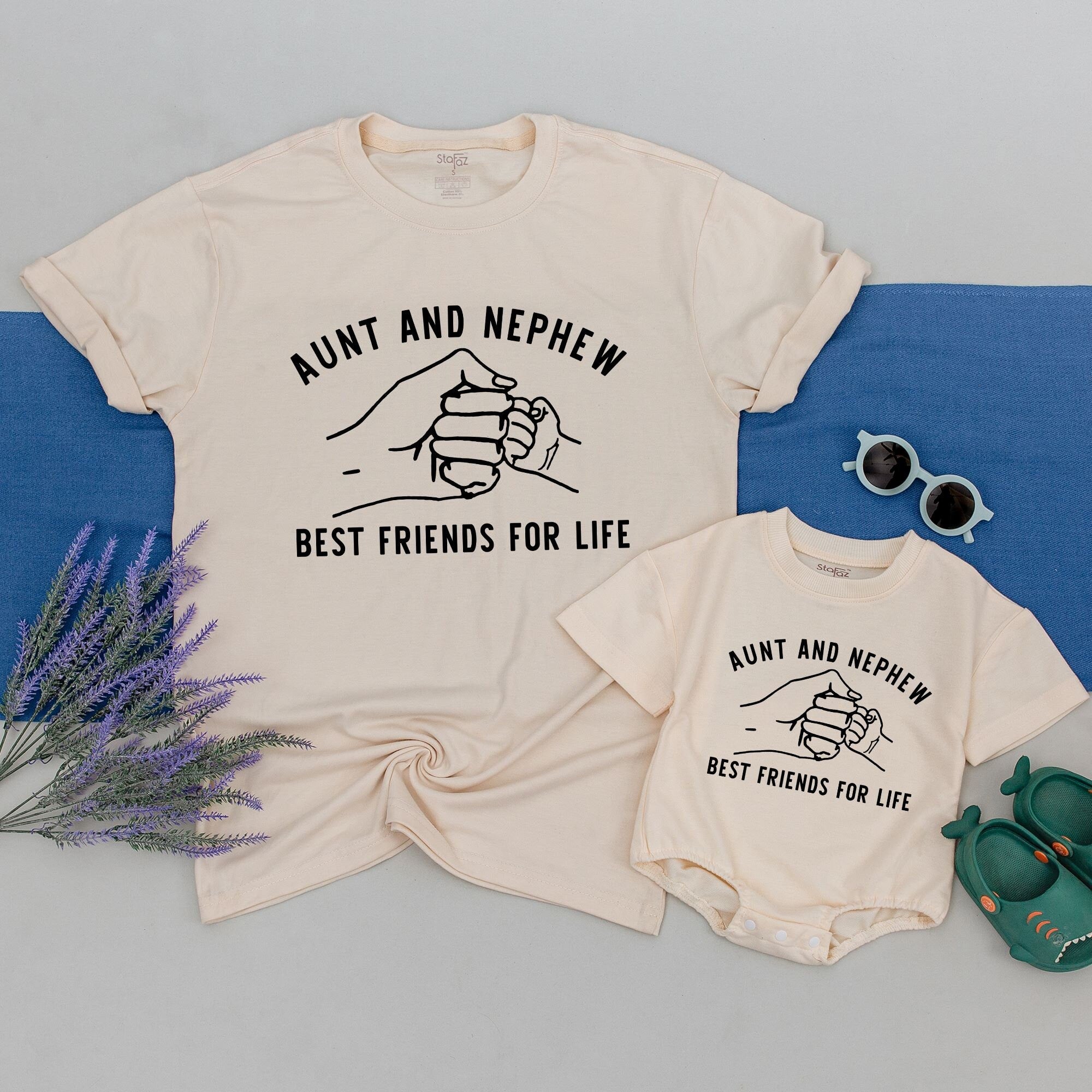 Aunt and Nephew Matching Best Friends for Life T-shirt Soft Cotton Gift Light Background Bold Black Graphic Casual Wear