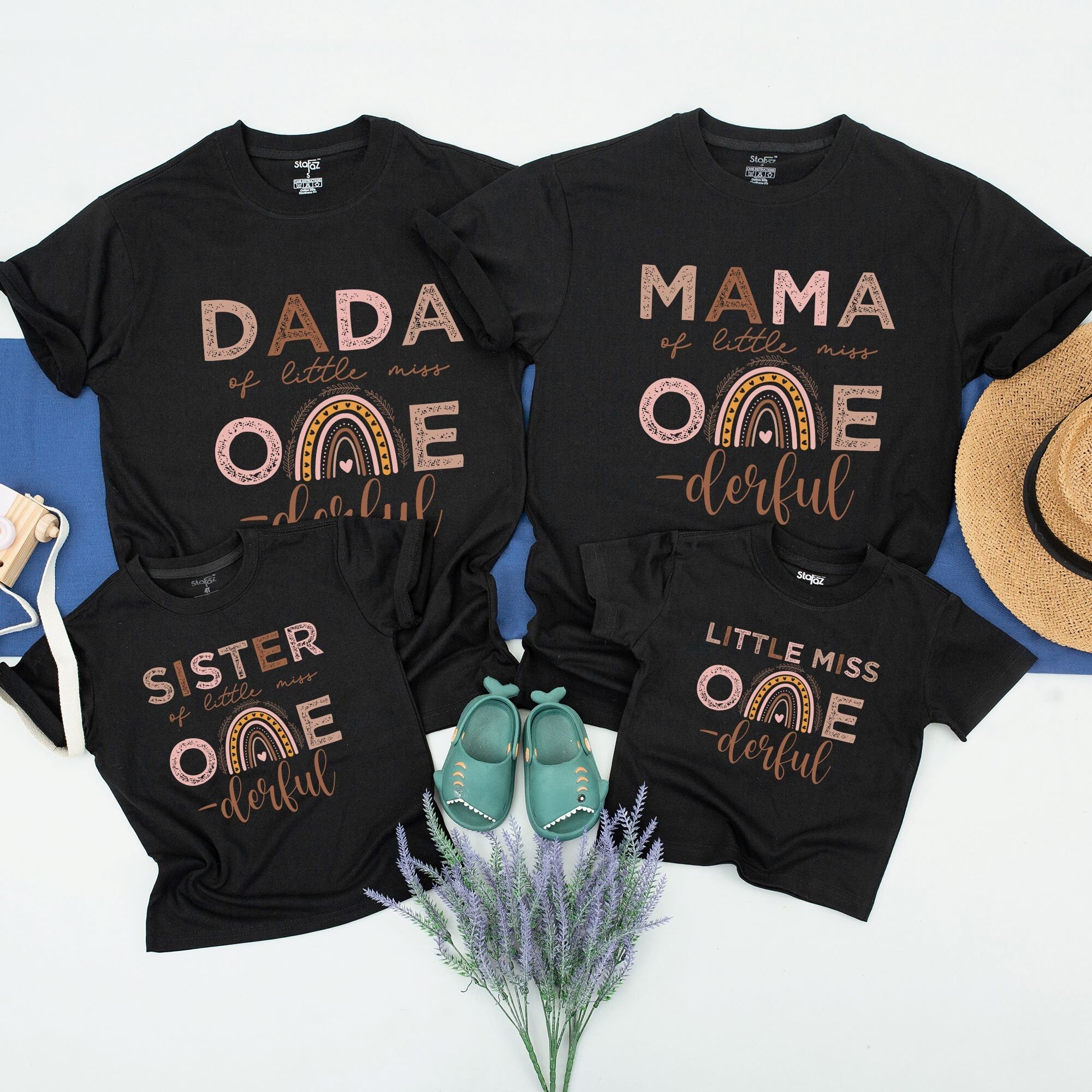 Matching Family First Birthday Outfit Boho ONE derful Shirts Custom Names Baby Girl Party Celebration Cotton Soft Cute Design