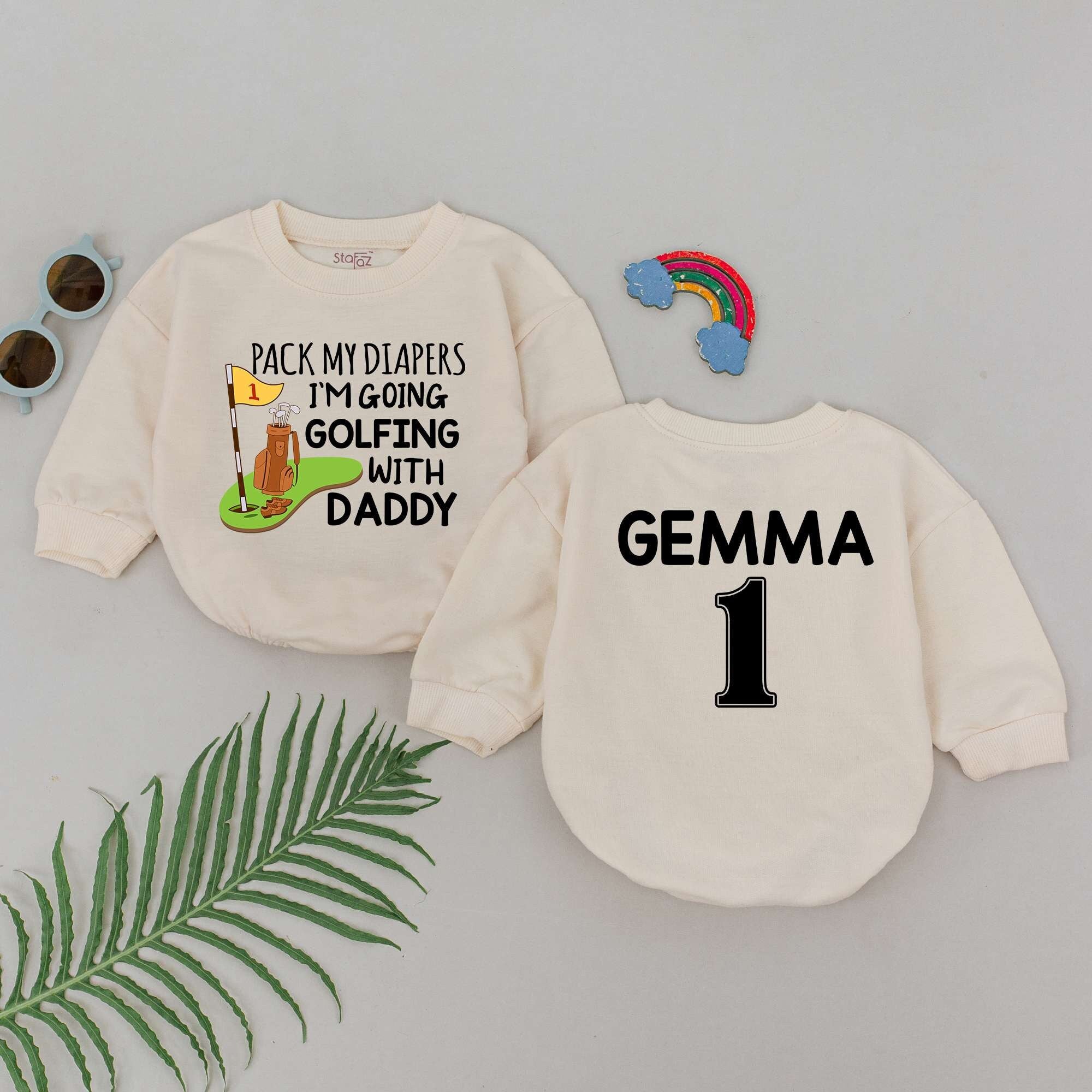 Personalized Golfing With Daddy Baby Romper Fun Golf Outfit Infant Boy Gift Cotton Soft Father's Day Newborn Baby Shower Clothing
