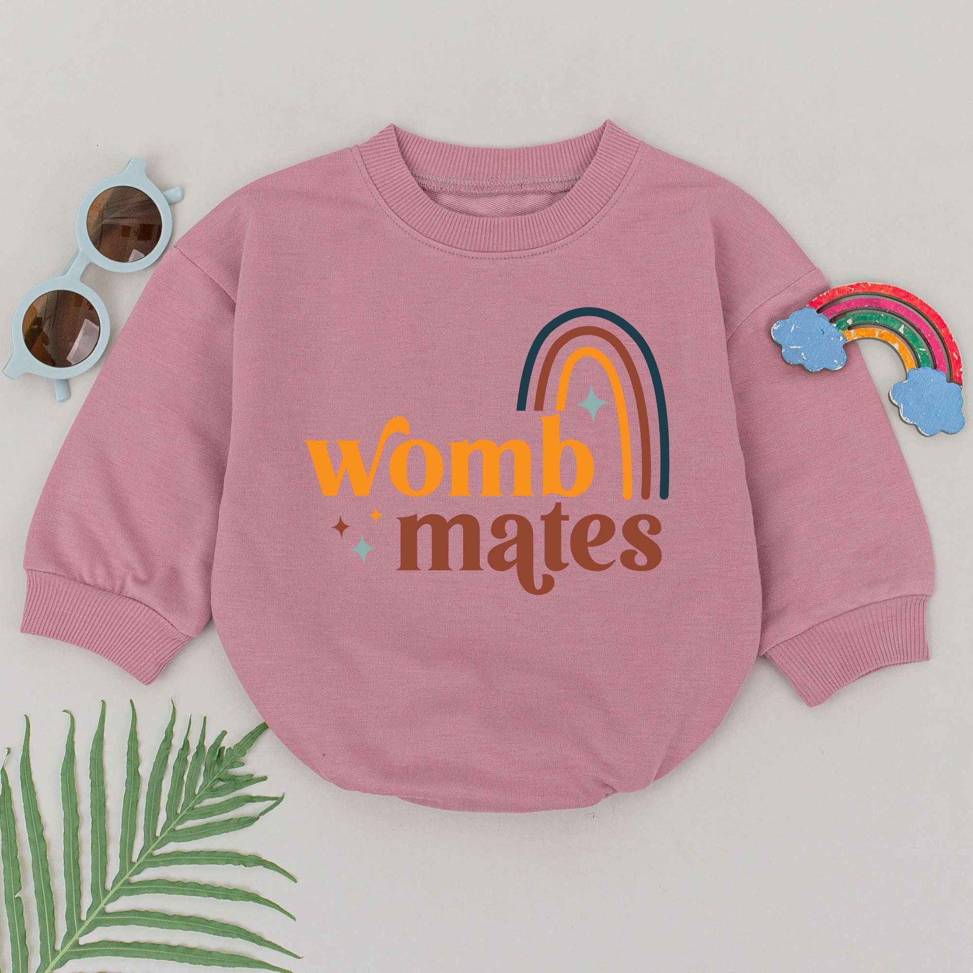 Womb Mates Twin Baby Romper Cheerful Rainbow Design Soft Cotton Outfit Best Friends Bodysuit Baby Shower Gift Boys Girls