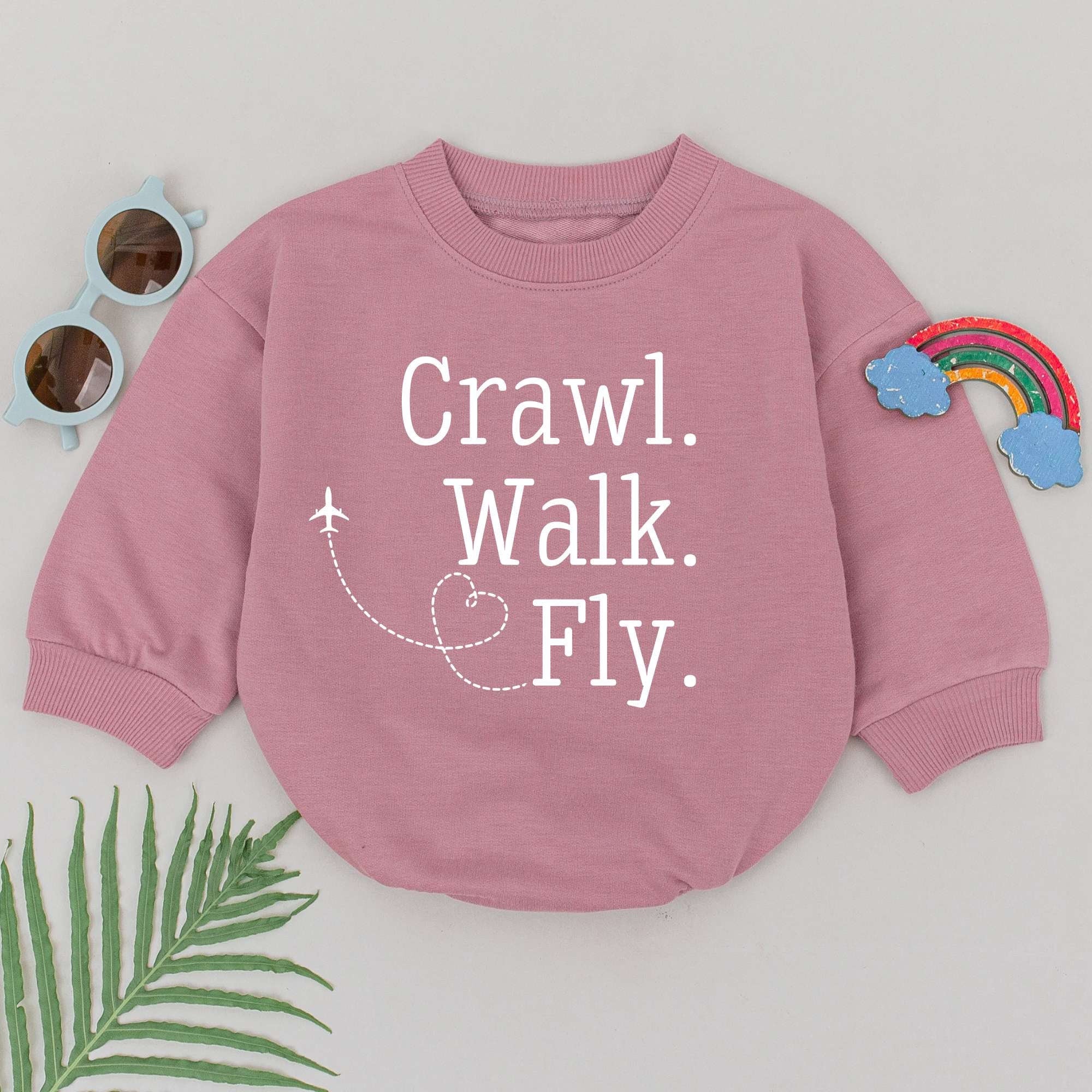 Crawl Walk Fly Baby Romper with Airplane Graphic