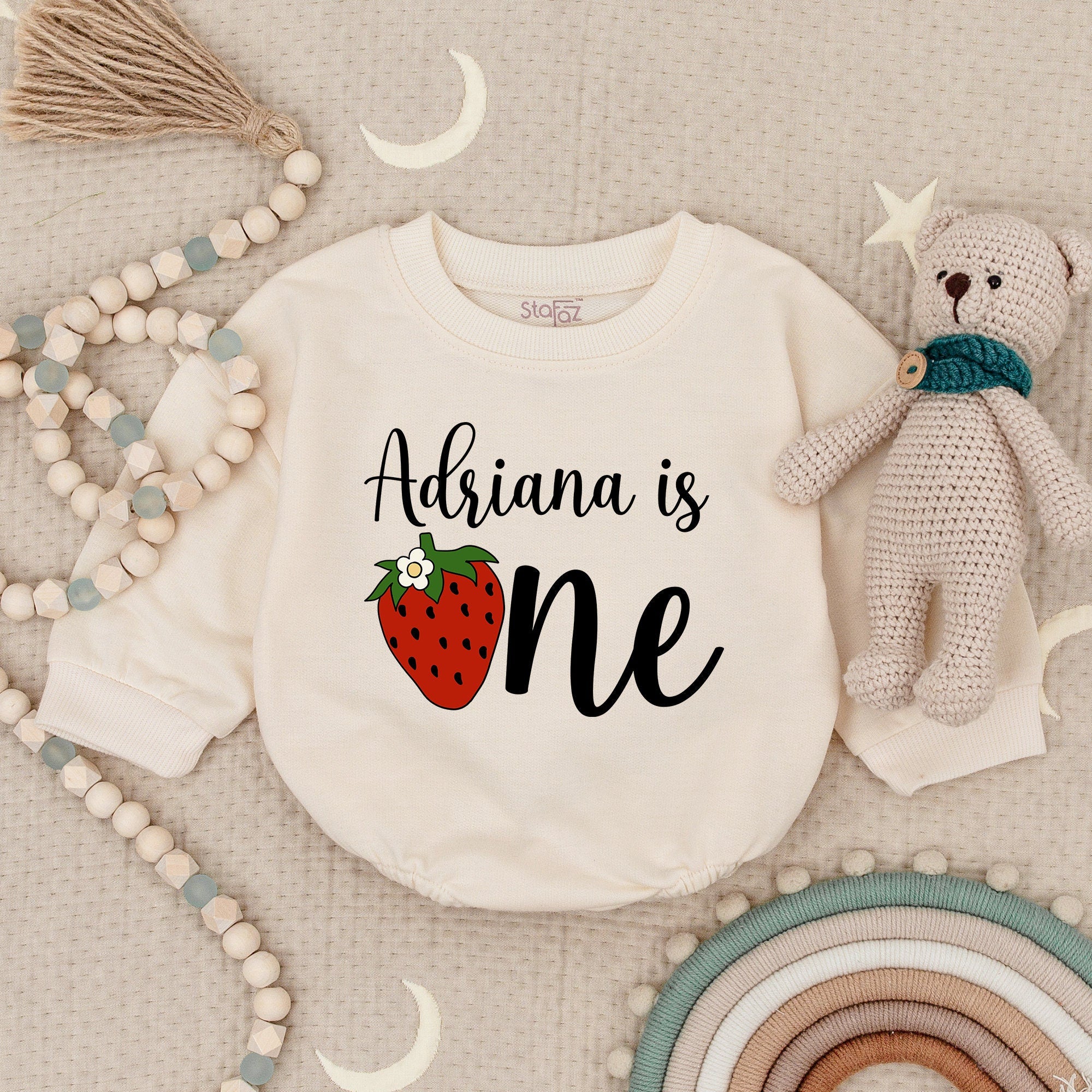Custom Adriana's Berry First Birthday Romper with Strawberry Design Girl's Outfit Soft Cotton Infant Party Gift