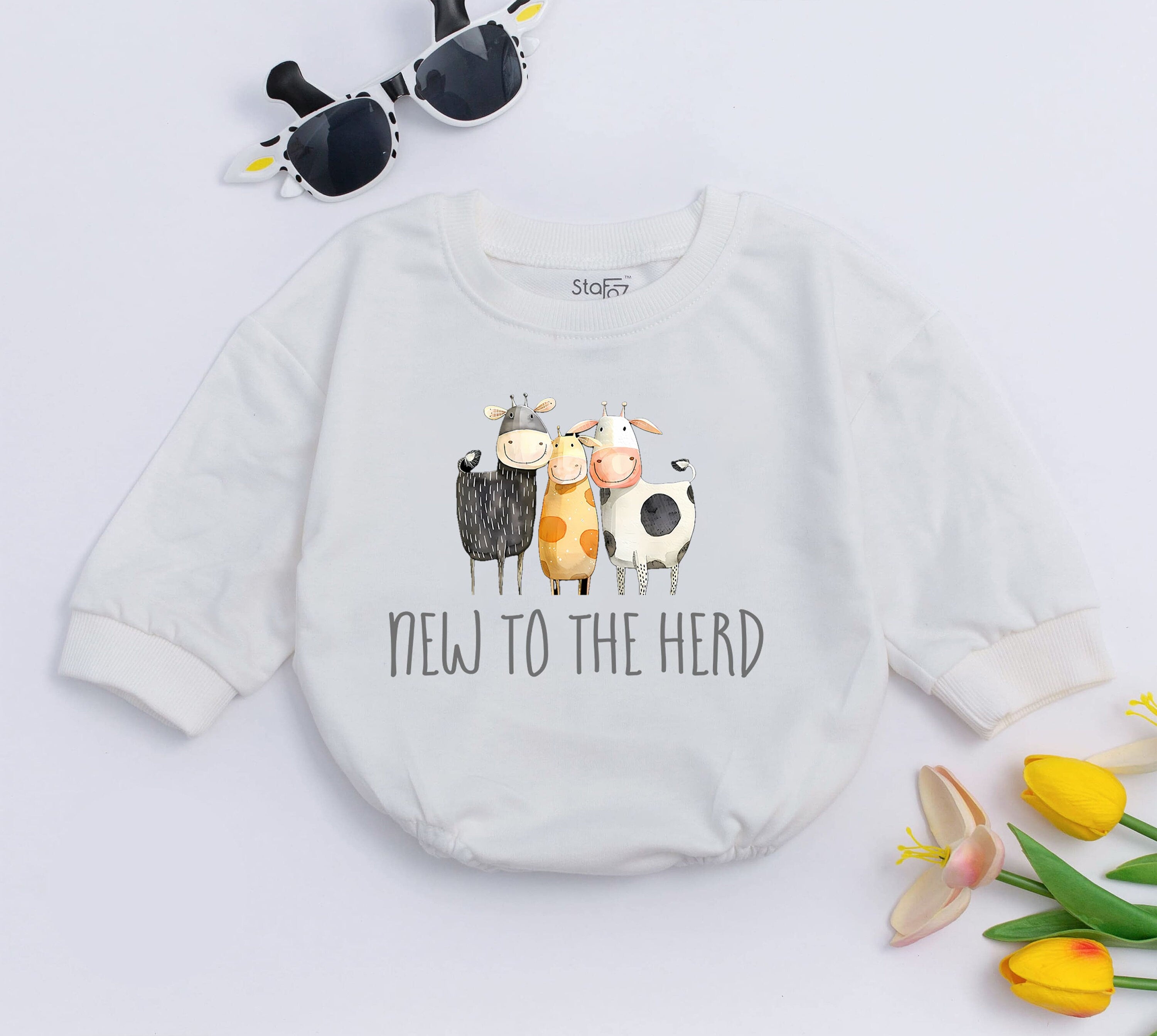 New to the Herd Baby Romper Cute Cow Announcement Outfit Farm-Themed Infant Clothes Soft Cotton Playful Baby Gift