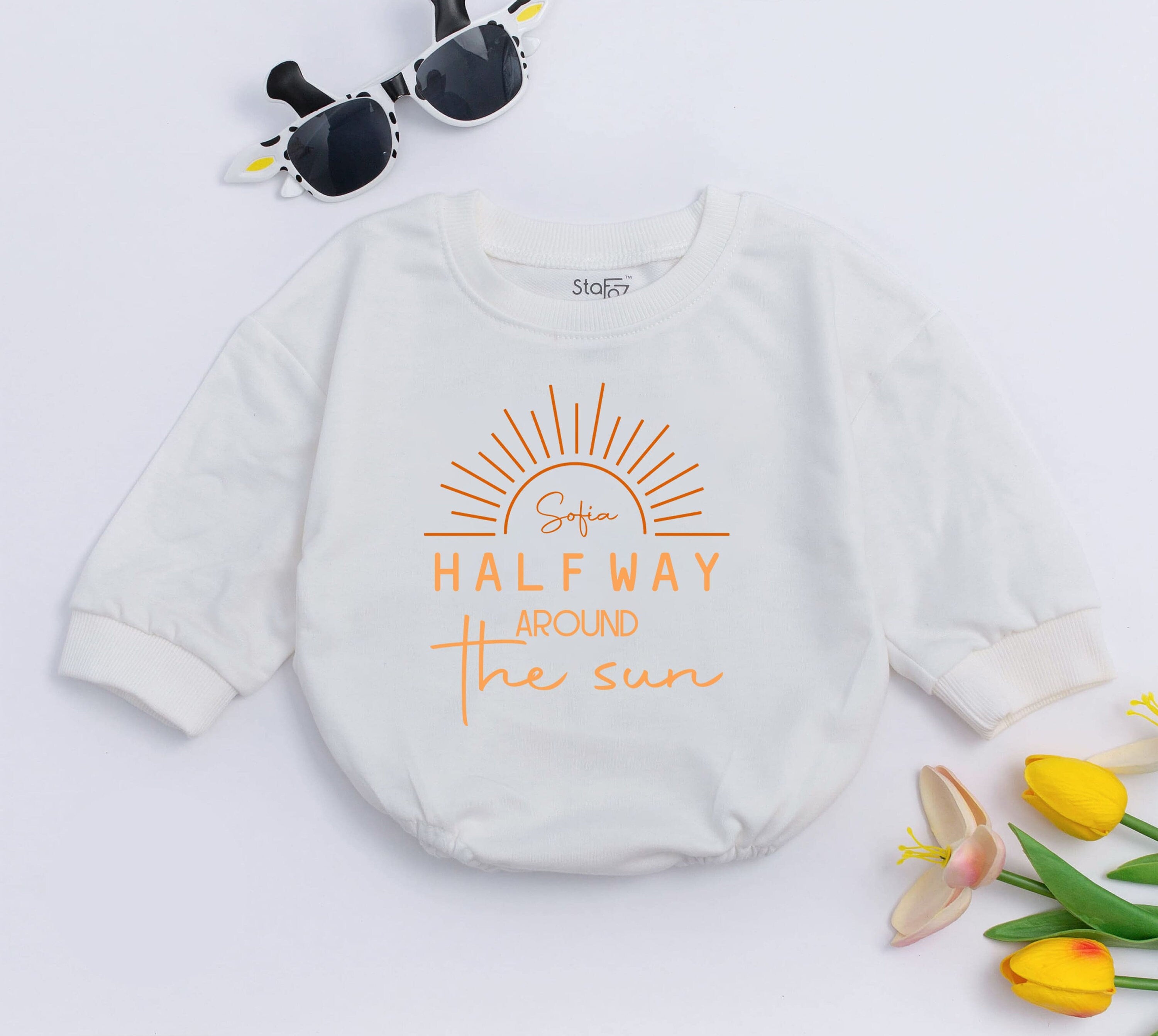 Halfway Around the Sun Baby Romper with Personalized Name