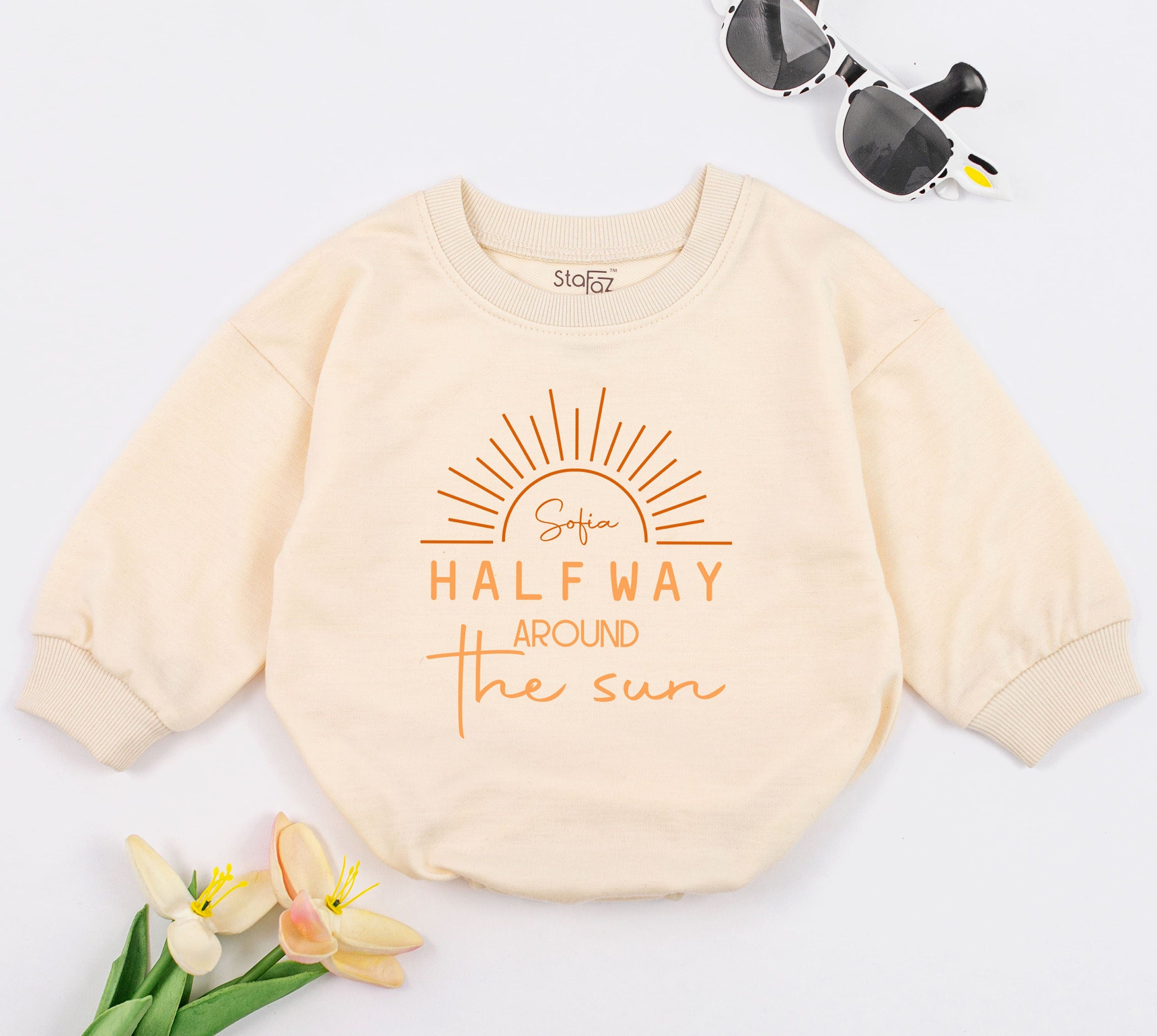 Halfway Around the Sun Baby Romper with Personalized Name