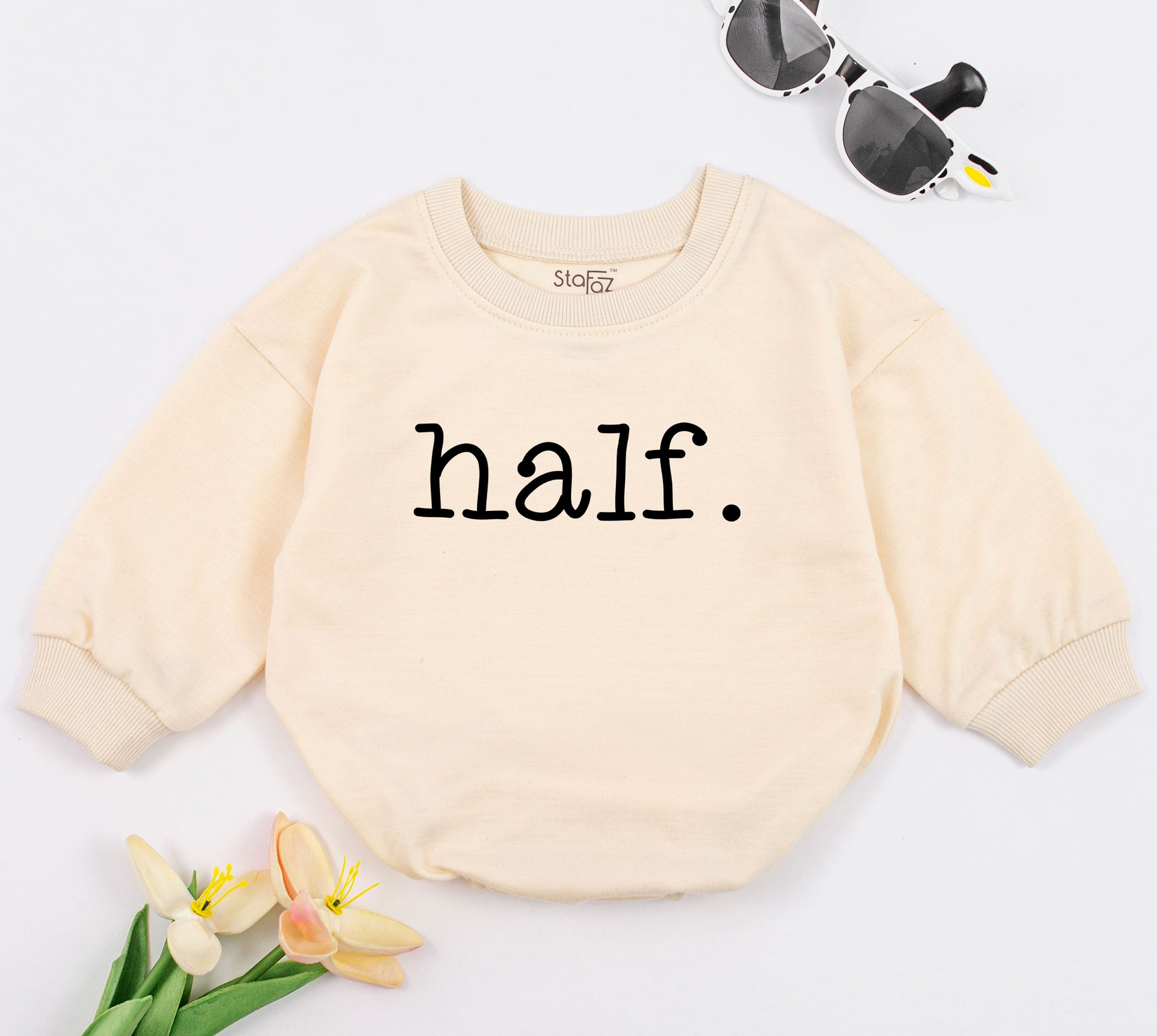 Half Birthday Baby Romper Soft Pink Cotton Infant Outfit Unisex Design Comfortable Bodysuit 6 Months Gift Modern Typography Style