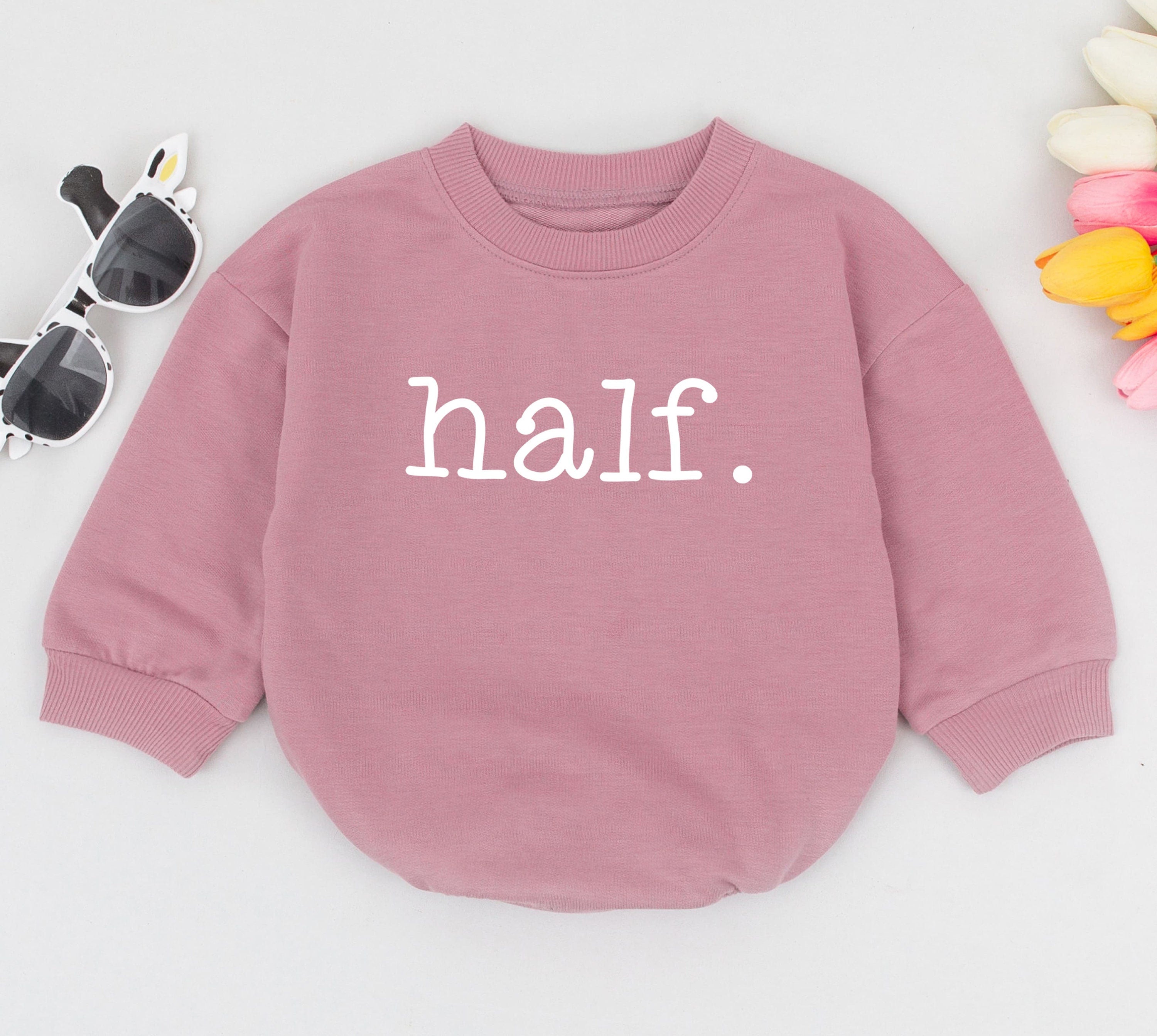Half Birthday Baby Romper Soft Pink Cotton Infant Outfit Unisex Design Comfortable Bodysuit 6 Months Gift Modern Typography Style