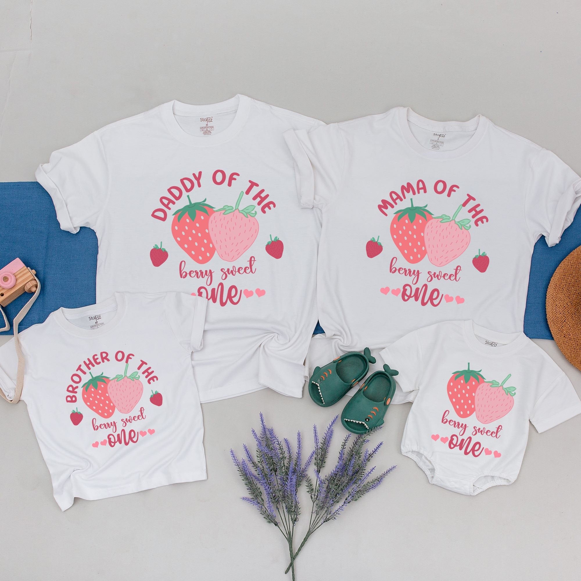 Berry Sweet Family Birthday Shirts Strawberry 1st Birthday Outfits Custom Names Vibrant Colors Matching Mommy Daddy Brother Sister