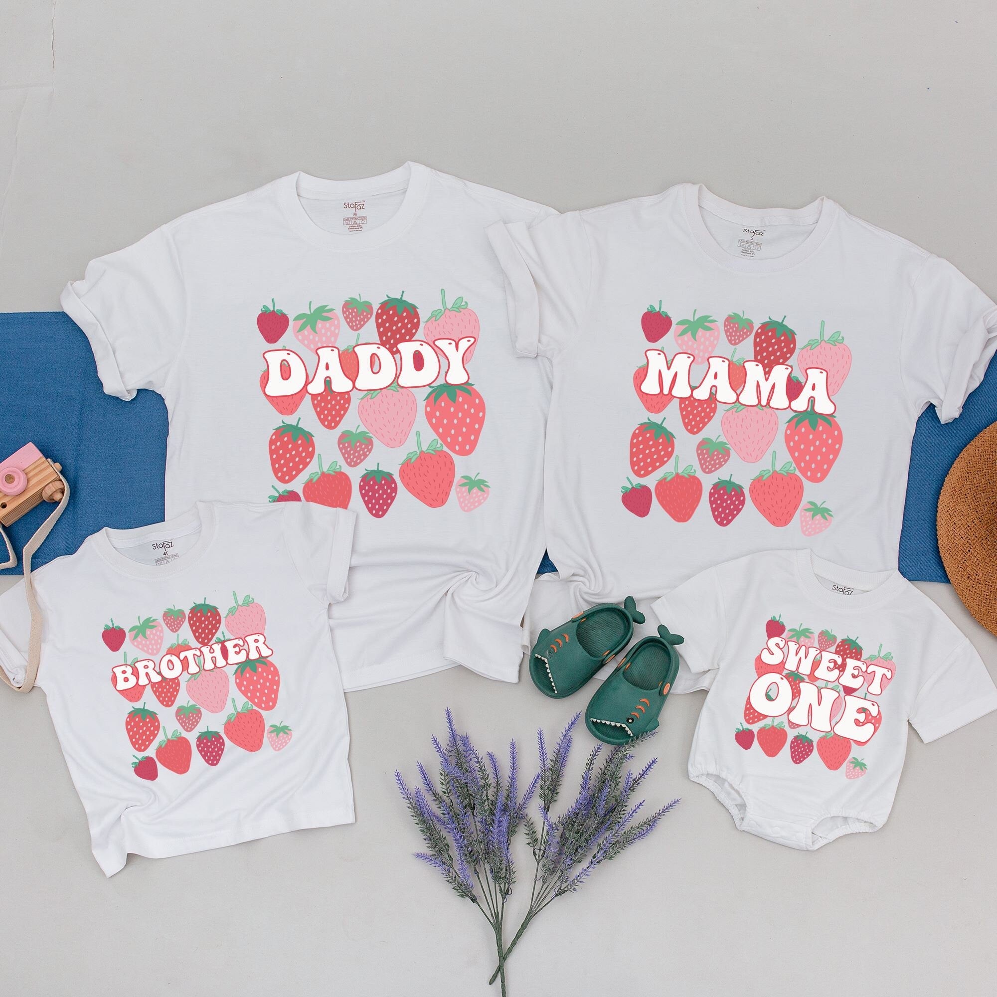 Custom Berry First Birthday Matching Family Shirts Strawberry Print Outfit Toddler Baby Party Soft Cotton Mom Dad Sweet One Celebration