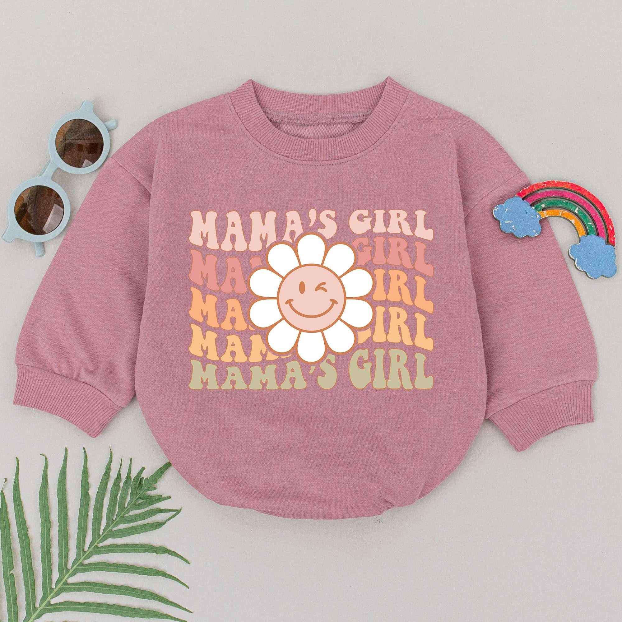 Mama's Girl Baby Romper with Smiling Flower Design Vibrant Retro Infant Outfit Perfect Mother's Day Gift for Newborn Girls Fun Playful Style