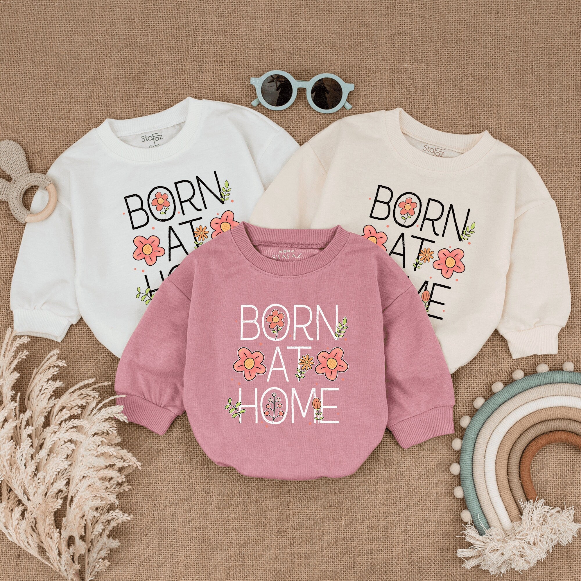 Born At Home Baby Romper with Floral Design