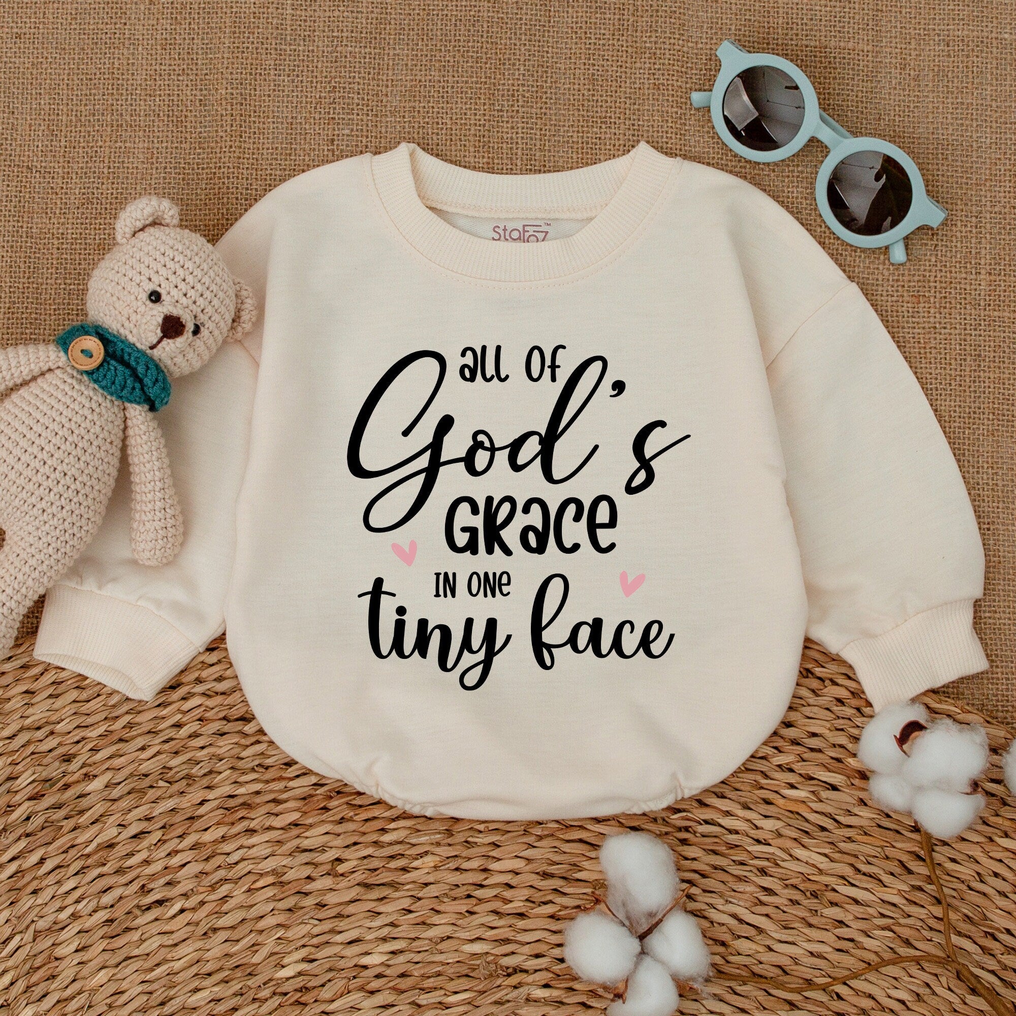 All Of God's Grace in One Tiny Face Romper Baby Bodysuit Newborn Cotton Outfit Sweet Gift for Baby Shower or Pregnancy Announcement