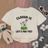 Let's Par-Tee Golf Theme Bubble Romper Infant Birthday Outfit Soft Cotton Fun Green Black Design First Birthday Celebration