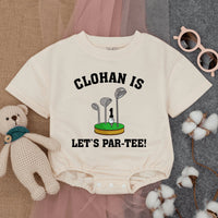 Let's Par-Tee Golf Theme Bubble Romper Infant Birthday Outfit Soft Cotton Fun Green Black Design First Birthday Celebration