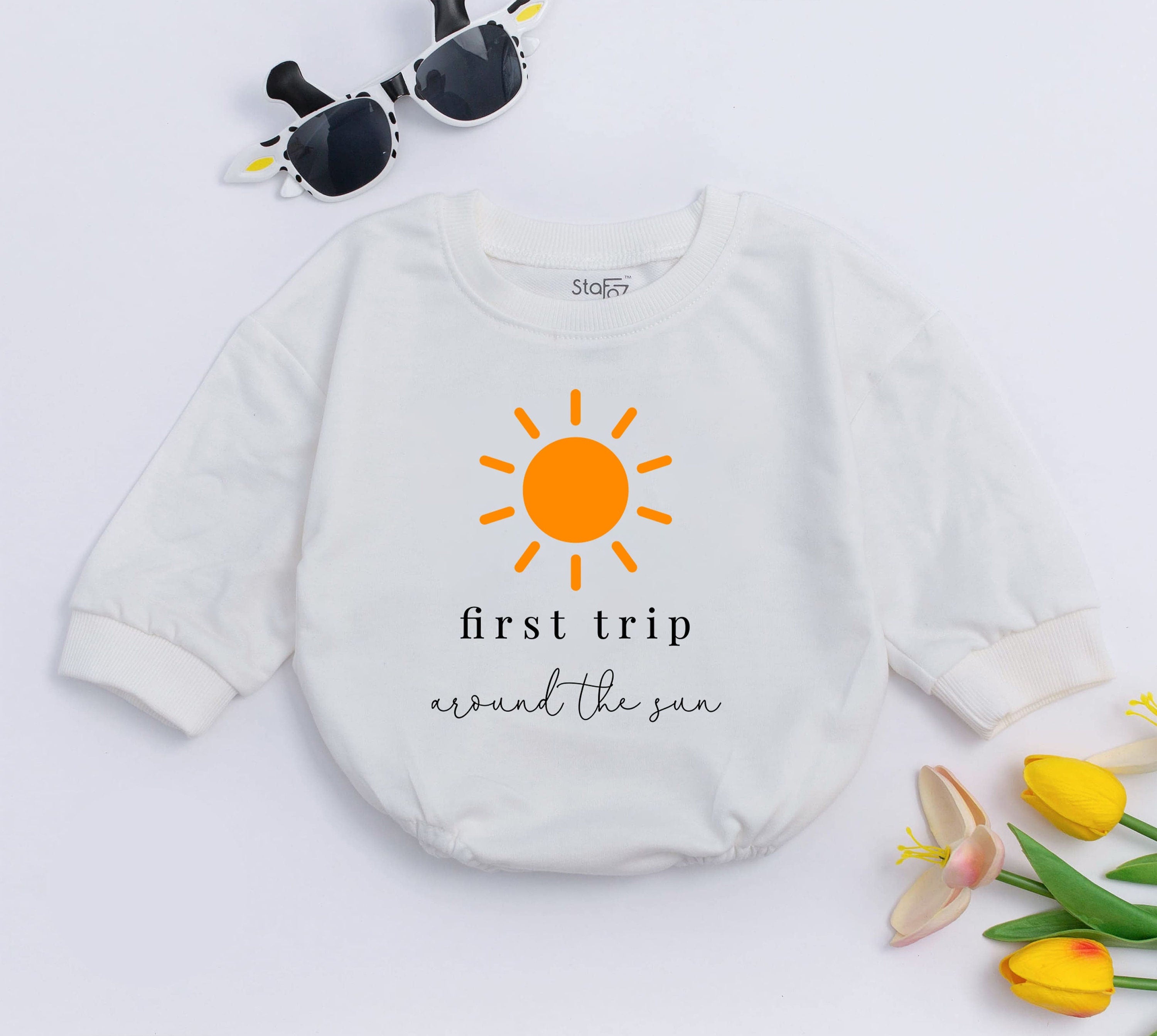 First Trip Around the Sun Baby Romper Cheerful Sun Graphic Birthday Outfit Adventure for Infant First Celebration Comfortable Cotton