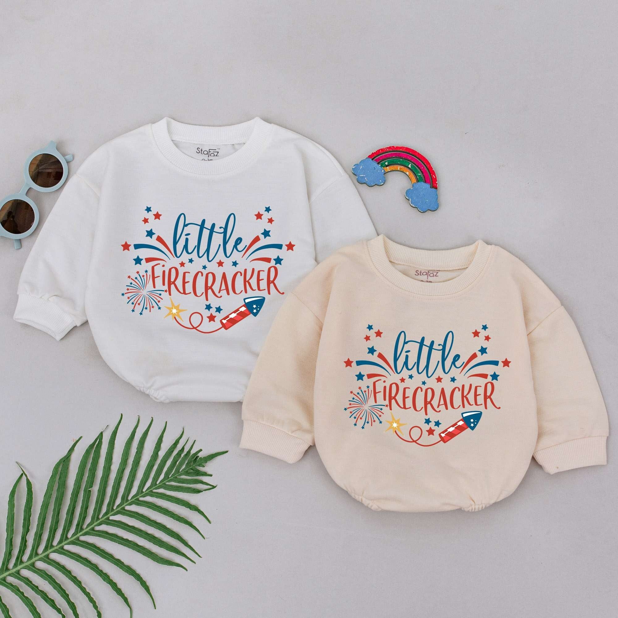 Little Firecracker Baby Romper Soft Cotton 4th of July Outfit Festive Fireworks Stars Design Holiday Newborn Infant Girl Boy Clothes