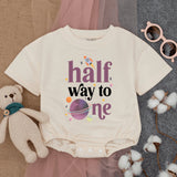Half Way to One Baby Romper Fun Space Theme Bodysuit for Six Month Birthday Celebration Comfortable Cotton Infant Outfit