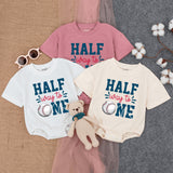 Custom Halfway to One Baseball Romper for Baby's Half Birthday, Soft Cotton Short Sleeve Outfit with Personalized Name, Milestone Gift