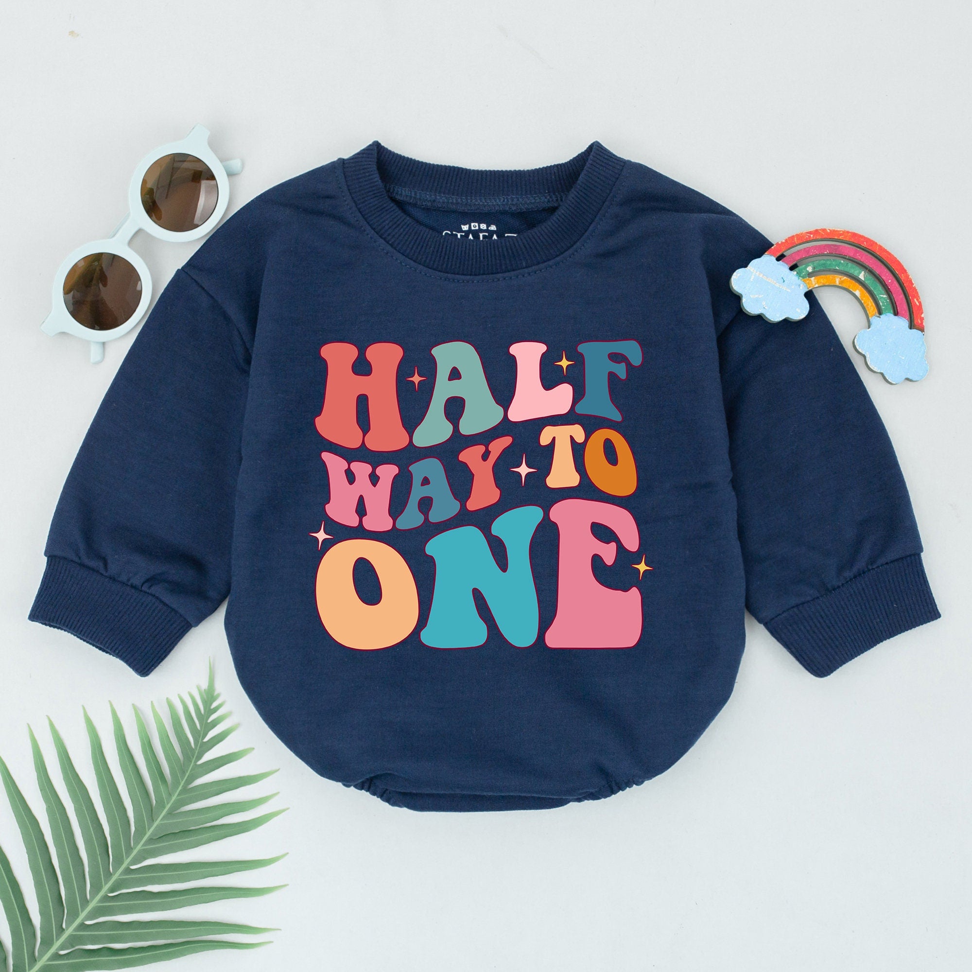 Half Way to One Birthday Romper Fun Star Design Baby Outfit for Girls and Boys Vibrant Colorful Gift Soft Cotton 6 Months Celebration