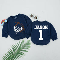 Personalized 1st Year Down Football Romper for Baby Boys Birthday Party Outfit Soft Cotton Custom Name Jason Number 1 Design